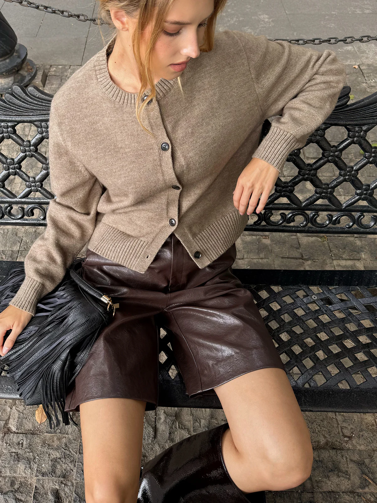 Crew Neck Button-Front Knit Cardigan - Wholesalesil