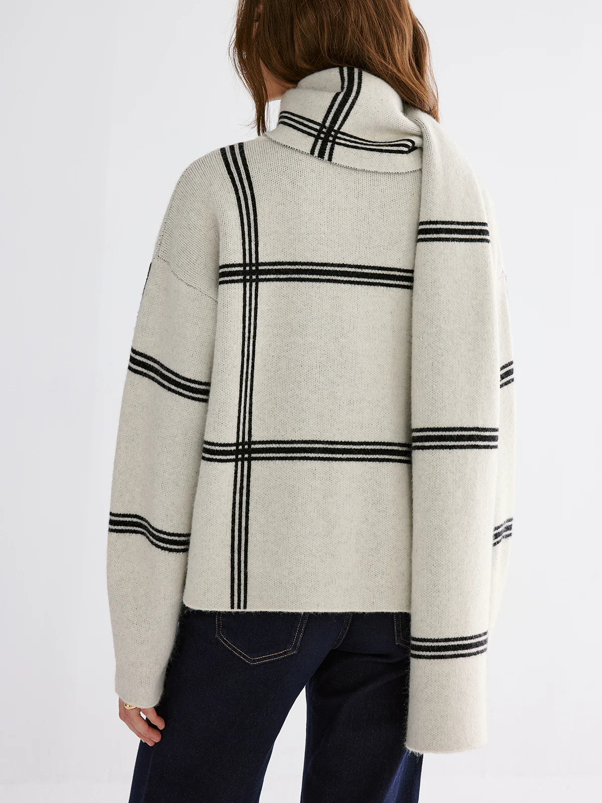 Wrap Scarf Check Print Cardigan - Wholesalesil