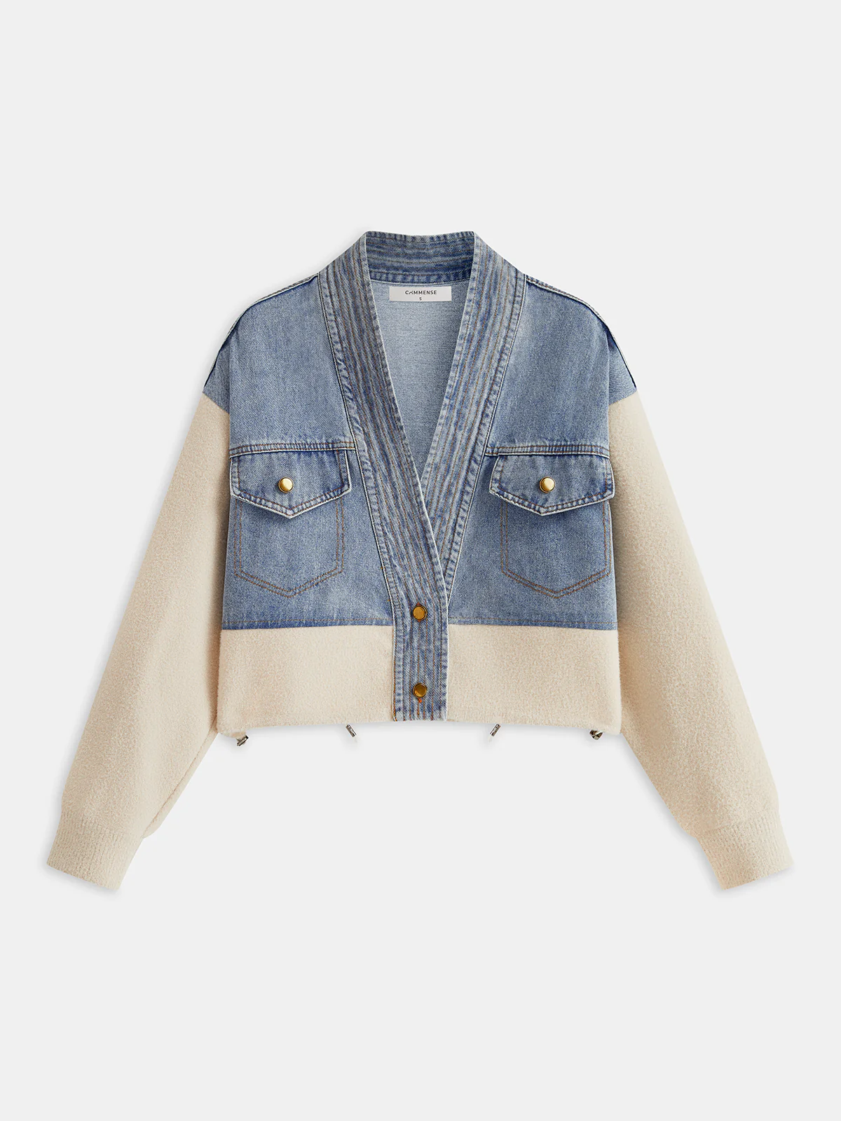 V-Neck Paneled Denim Cardigan - Wholesalesil