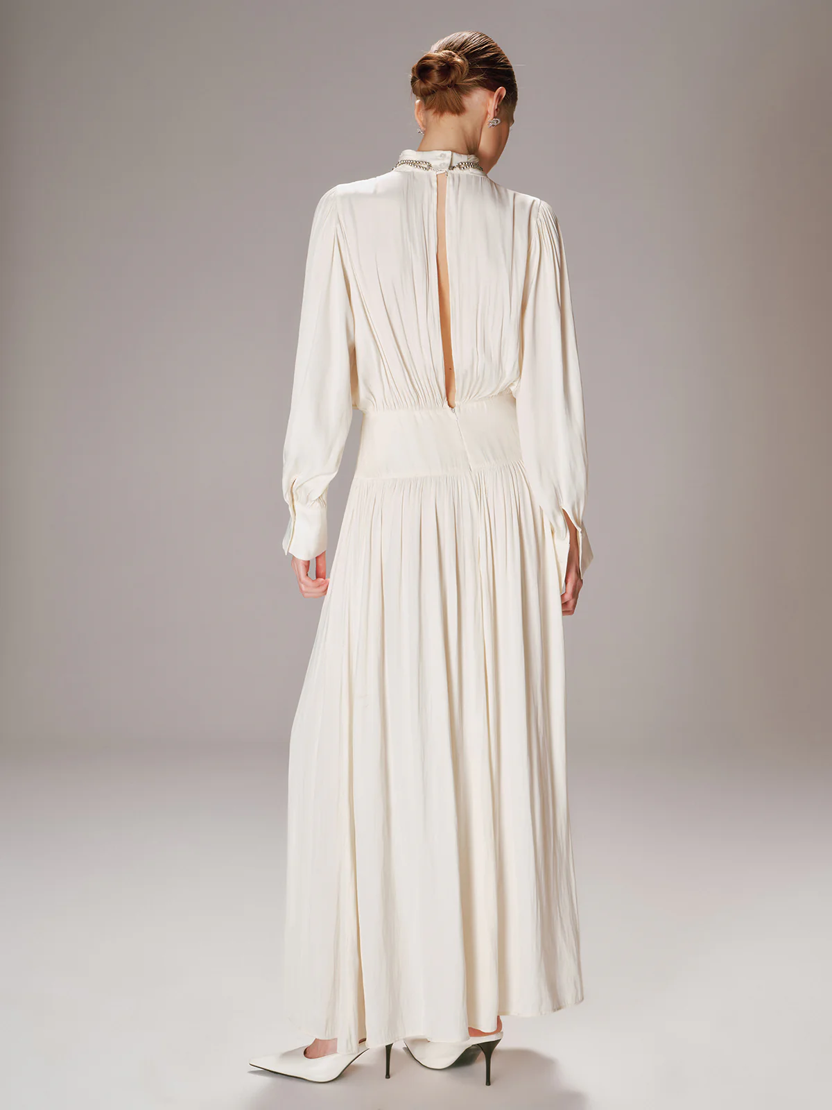 High Neck Long-Sleeve Maxi Dress - Wholesalesil