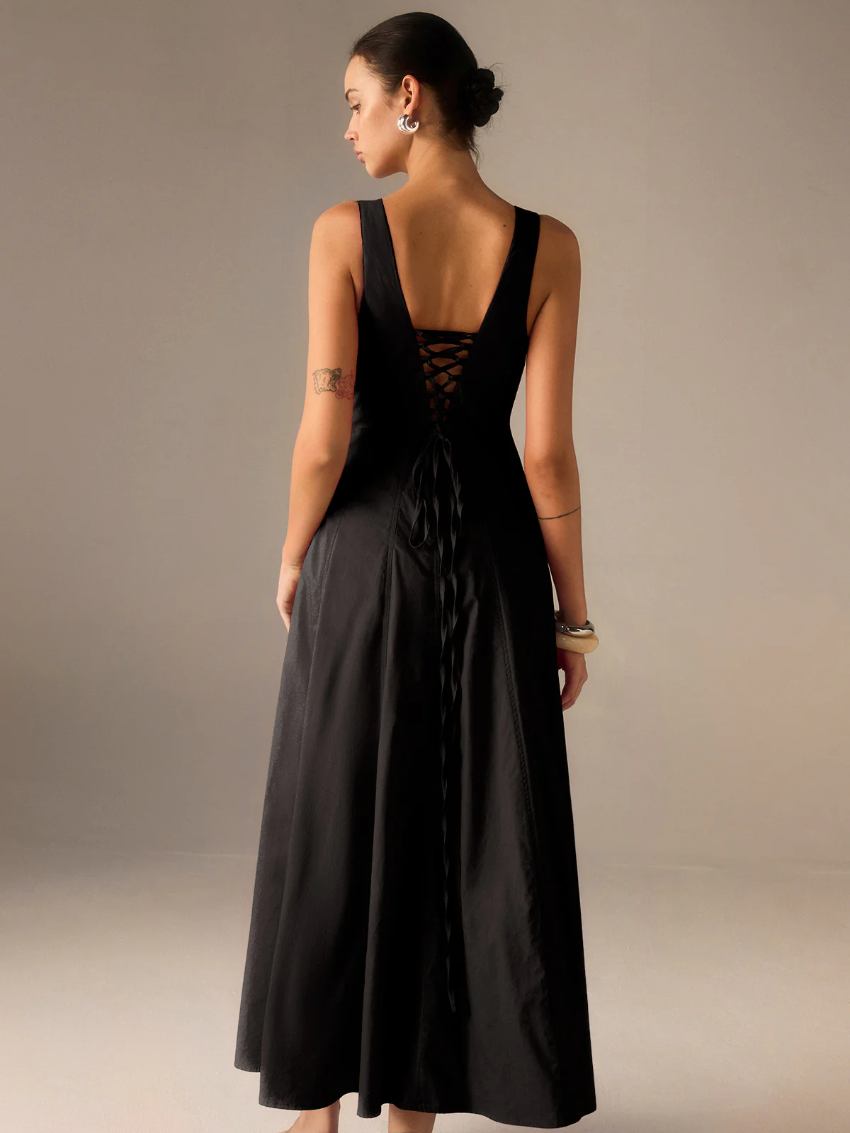 Cotton Maxi Dress with Lace-Up Back - Wholesalesil