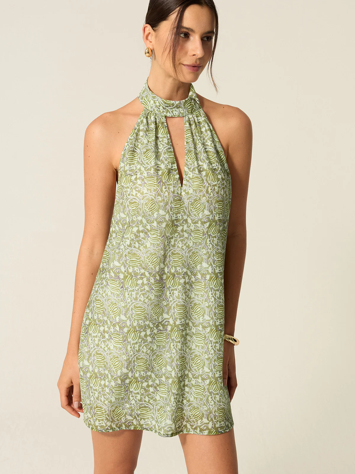 Halter Neck Cut-Out Printed Mini Dress - Wholesalesil