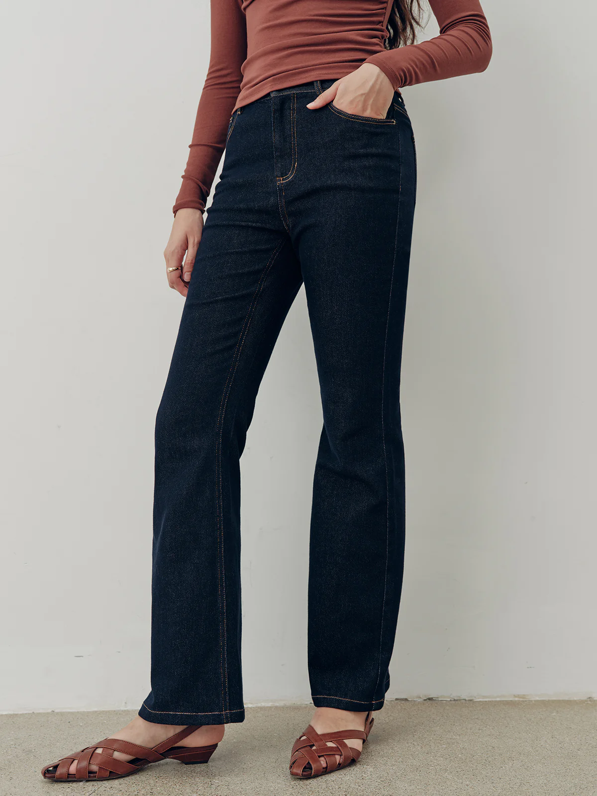 Denim Mid-Waist Flared Jeans - Wholesalesil
