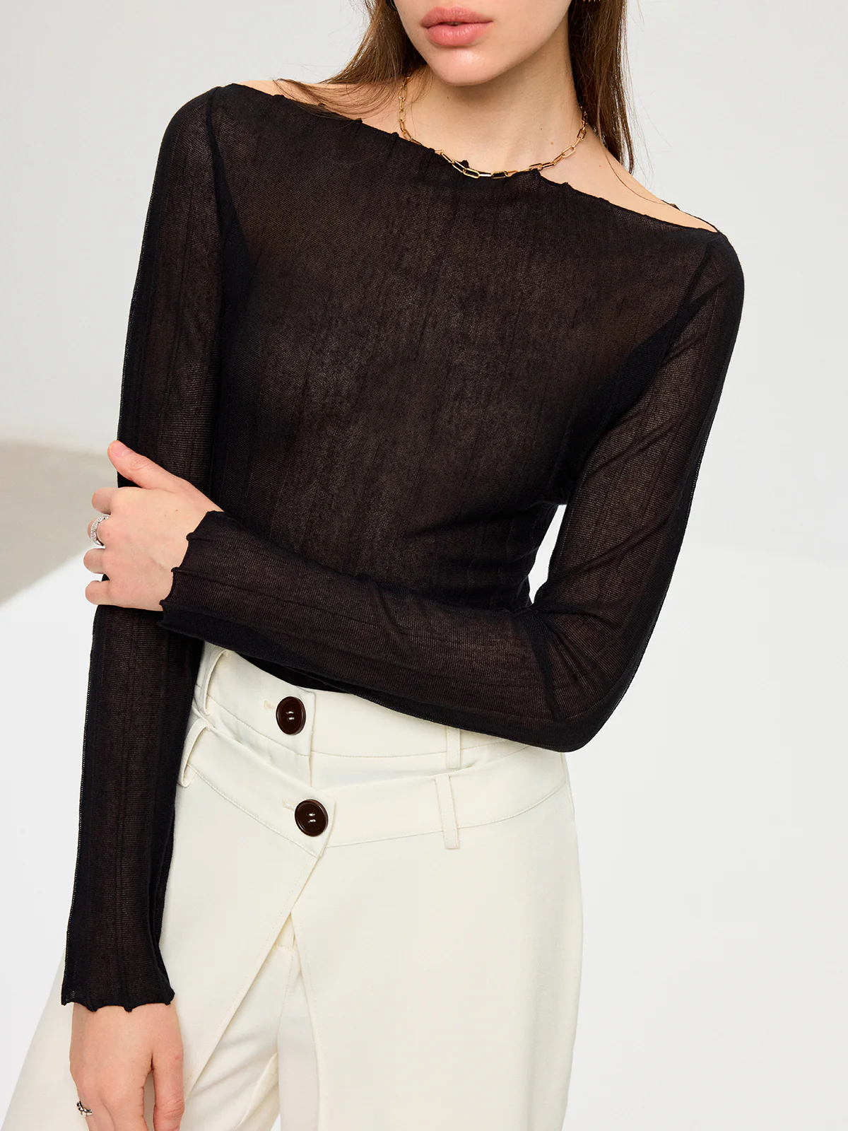 Off-Shoulder Sheer Knit Top - Wholesalesil