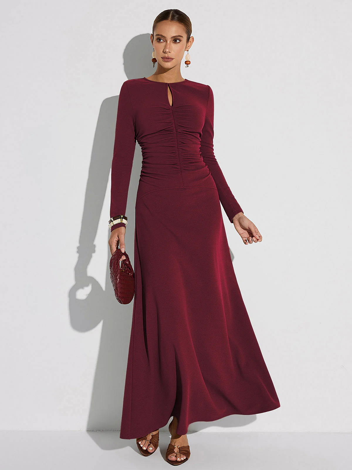 Zipper-Front Ruched Maxi Dress - Wholesalesil