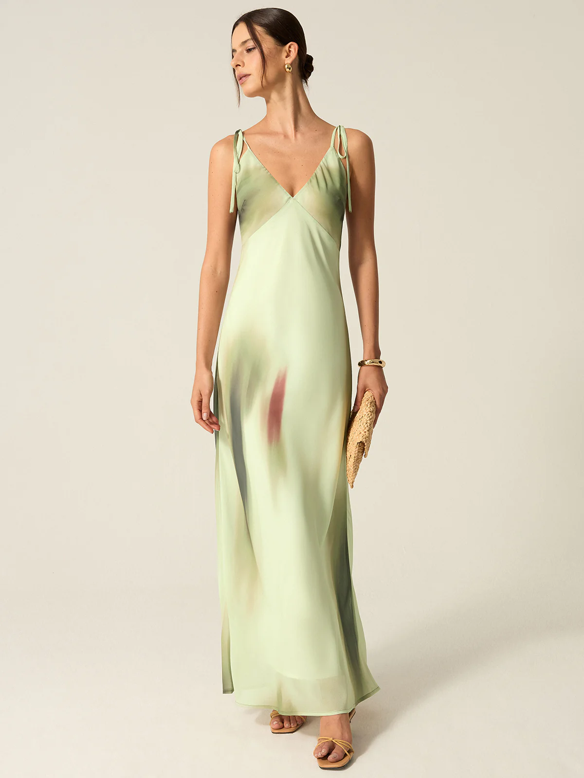 V-Neck Printed Maxi Dress - Wholesalesil