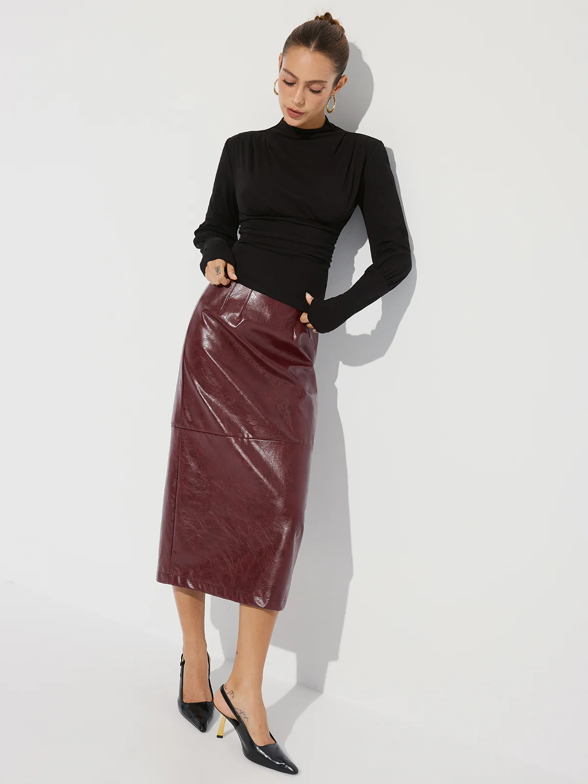 Ruched Mock Neck Top - Wholesalesil