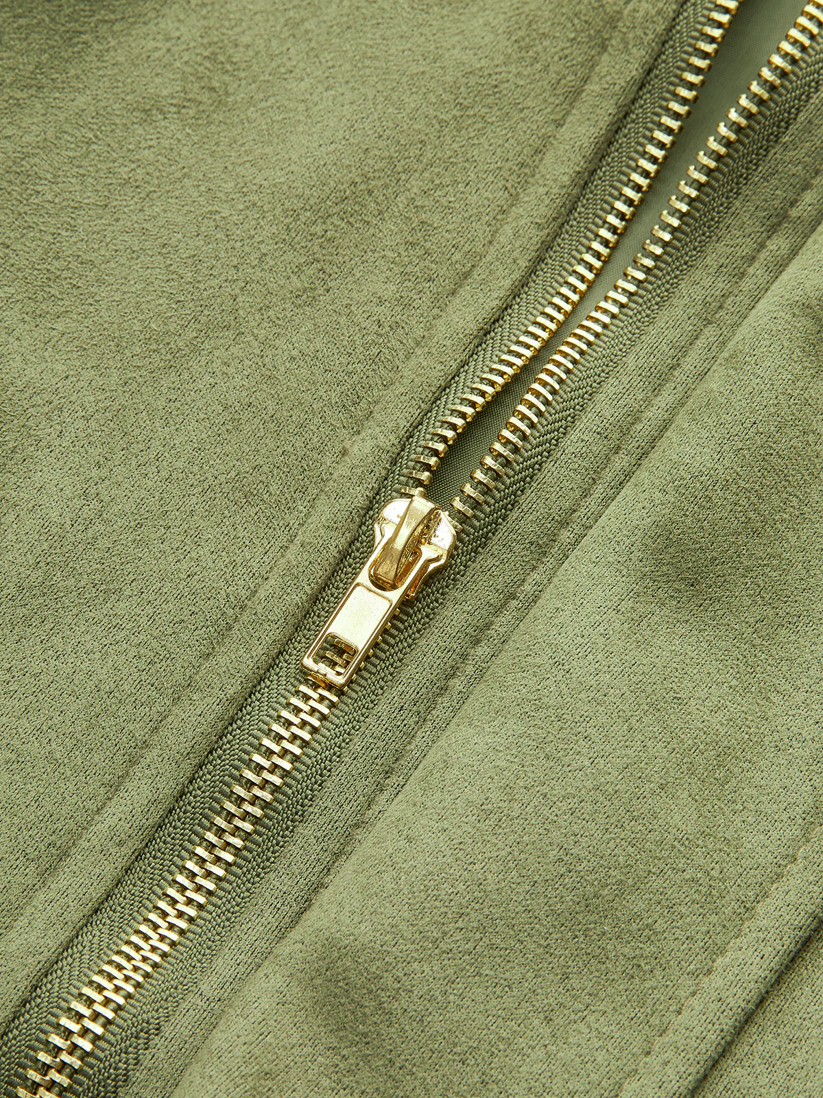 Suede Effect Zip-Up Collared Jacket - Wholesalesil