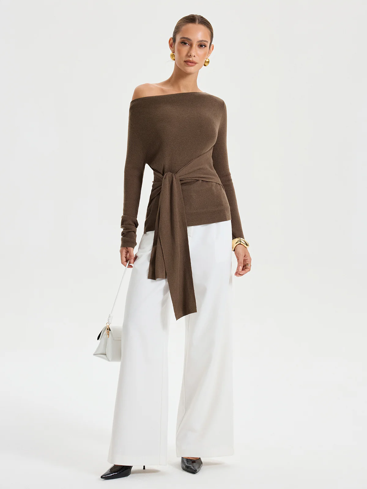 Wide Neck Tie Front Top - Wholesalesil