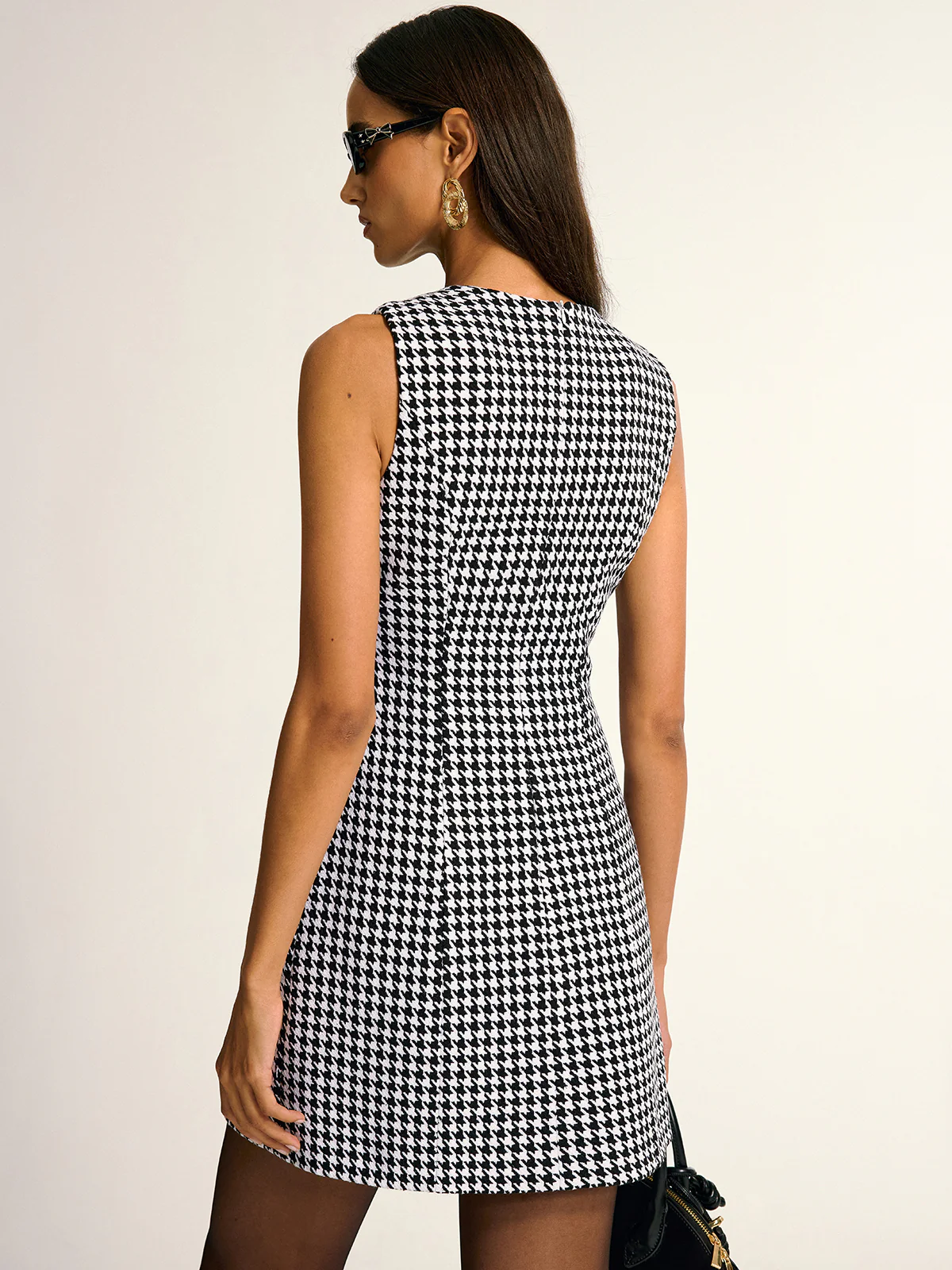 Houndstooth Sleeveless A-Line Mini Dress - Wholesalesil
