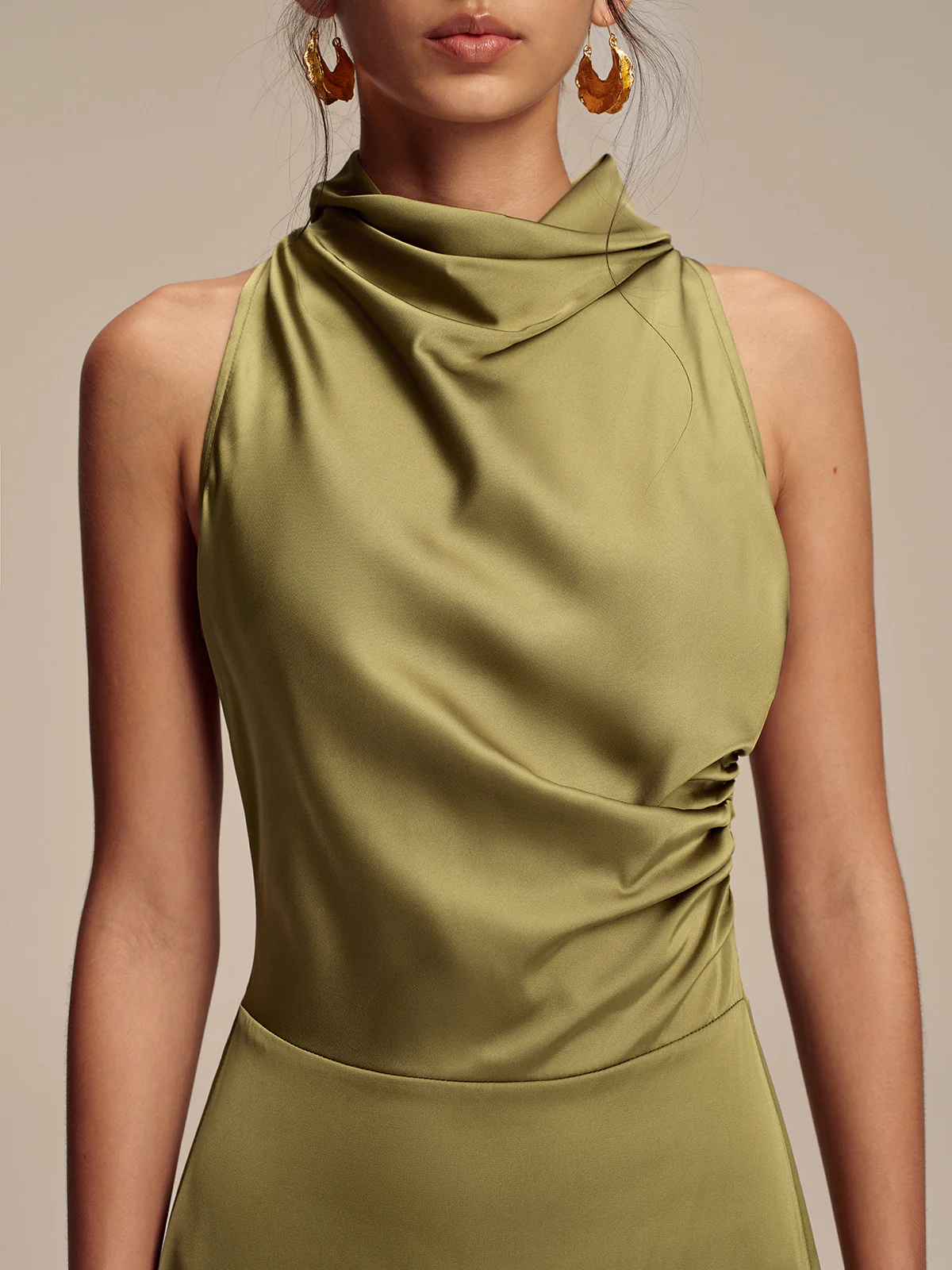 Satin Mock Neck Sleeveless Maxi Dress - Wholesalesil