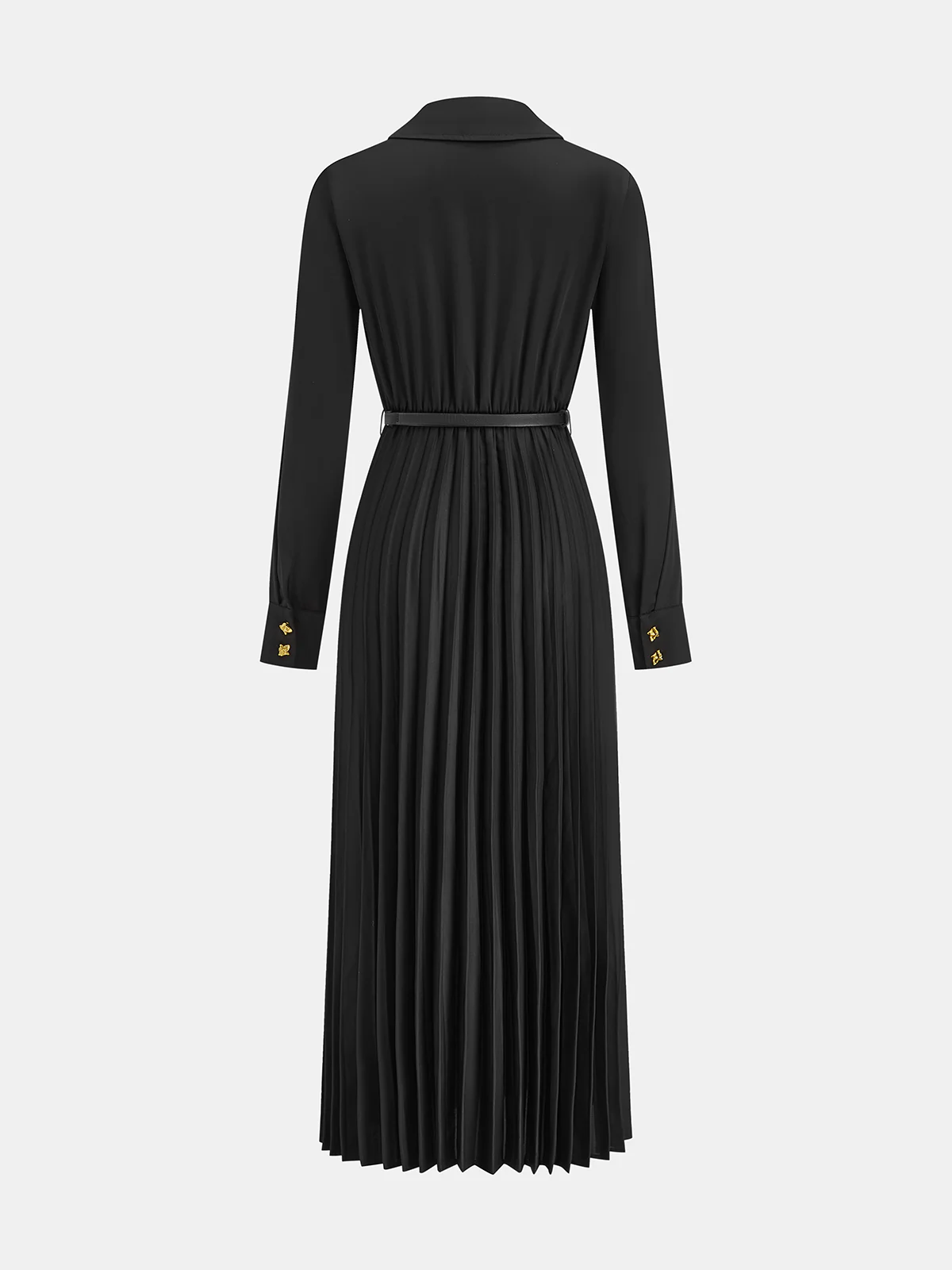 Belted Pleated Long Sleeve Shirt Dress - Wholesalesil