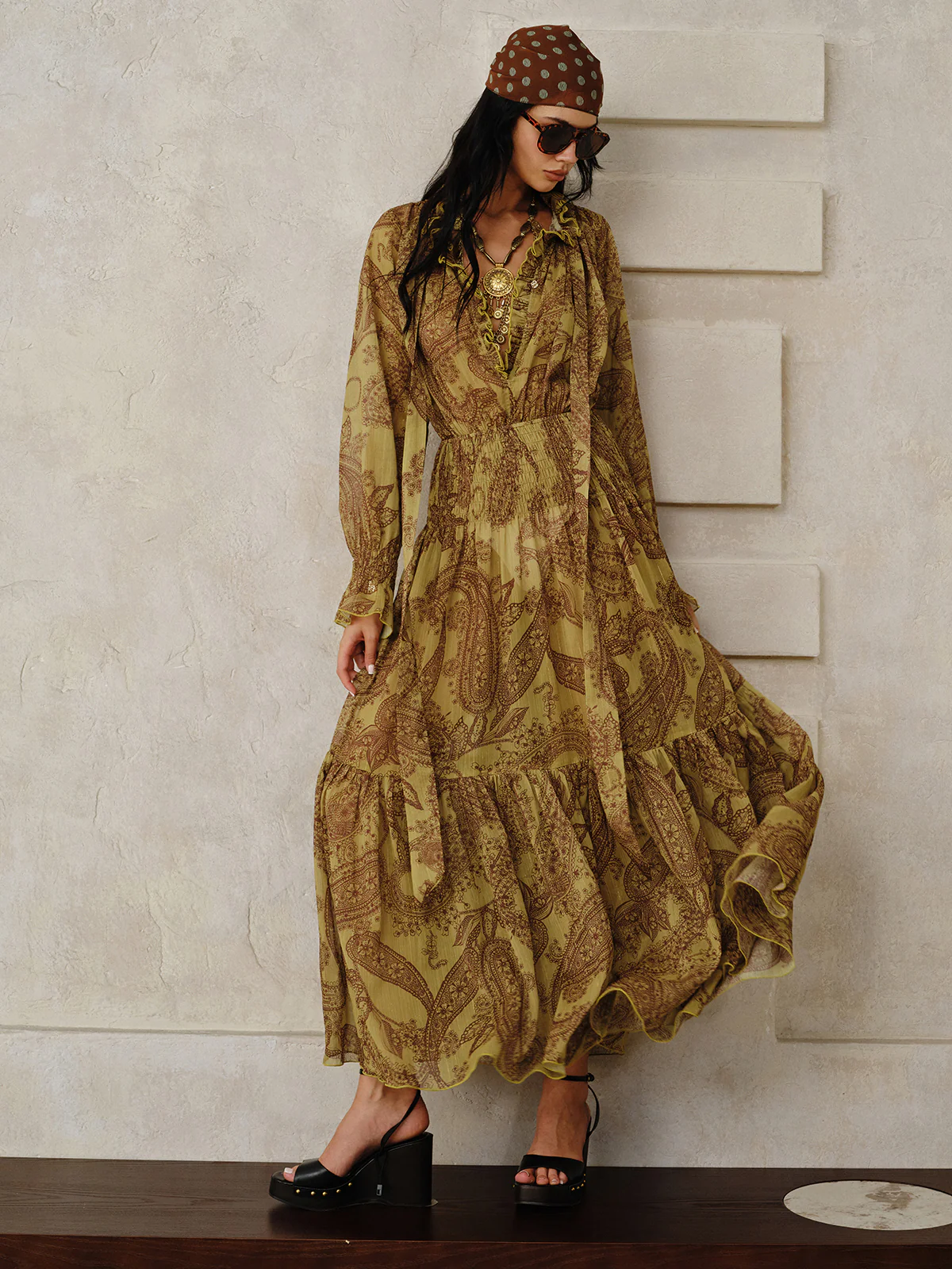 Boho Print Chiffon Maxi Dress Set with Liner - Wholesalesil