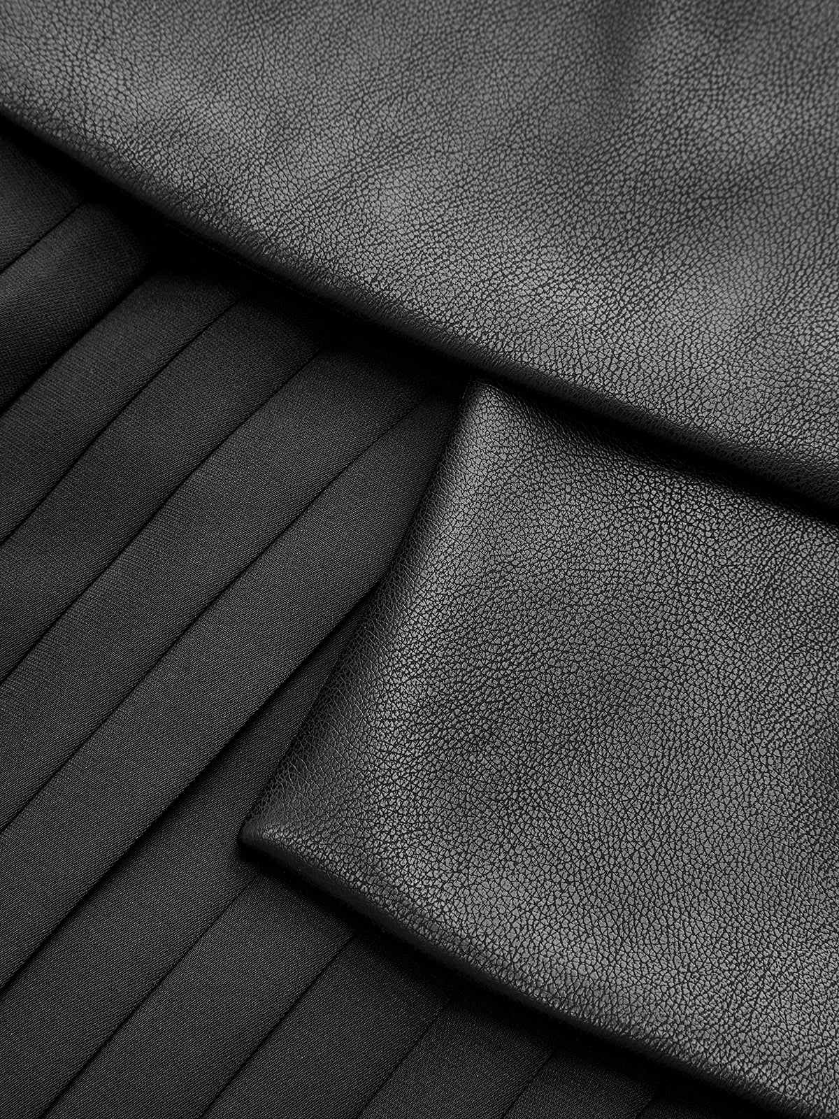 Pleated Panel Sleeveless PU Leather Dress - Wholesalesil