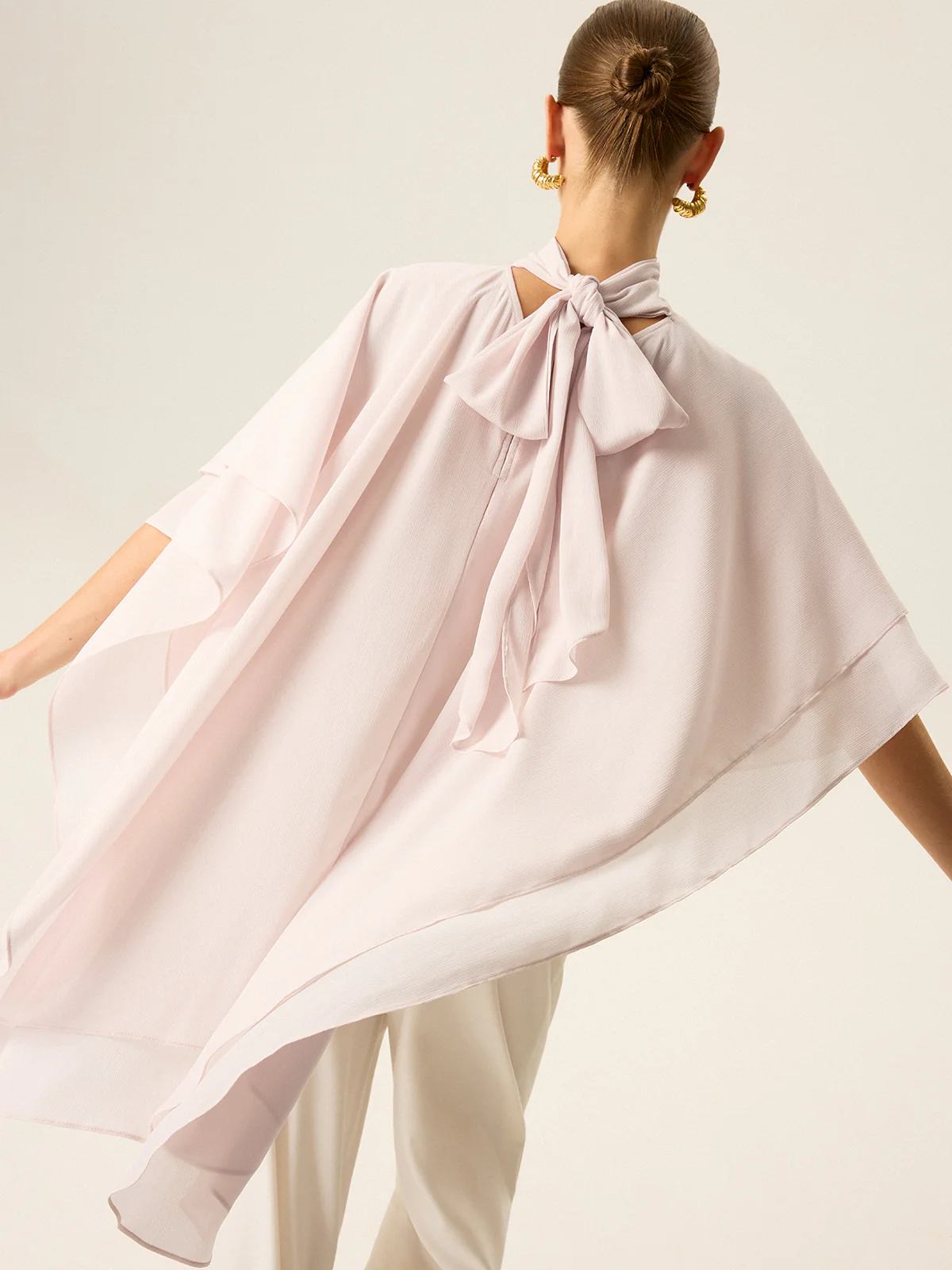 Semi-Sheer Chiffon High-Neck Tiered Cape Top - Wholesalesil