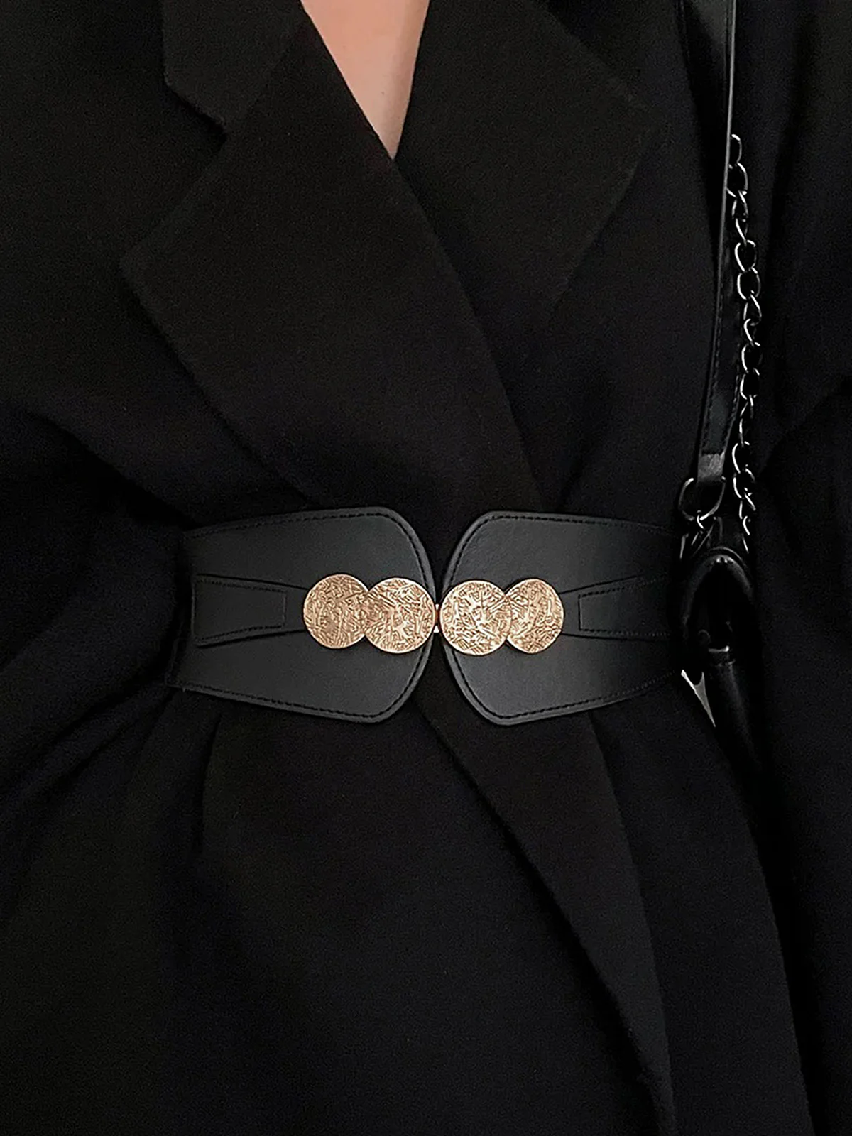 Gold Medallion Accent Elastic Wide Waist Belt - Wholesalesil