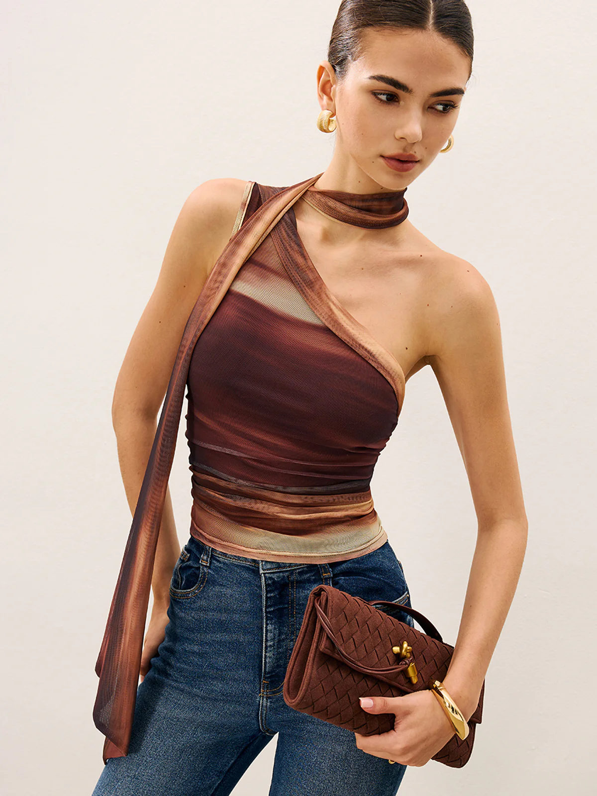 Dradient Top With Scarf-Detail - Wholesalesil