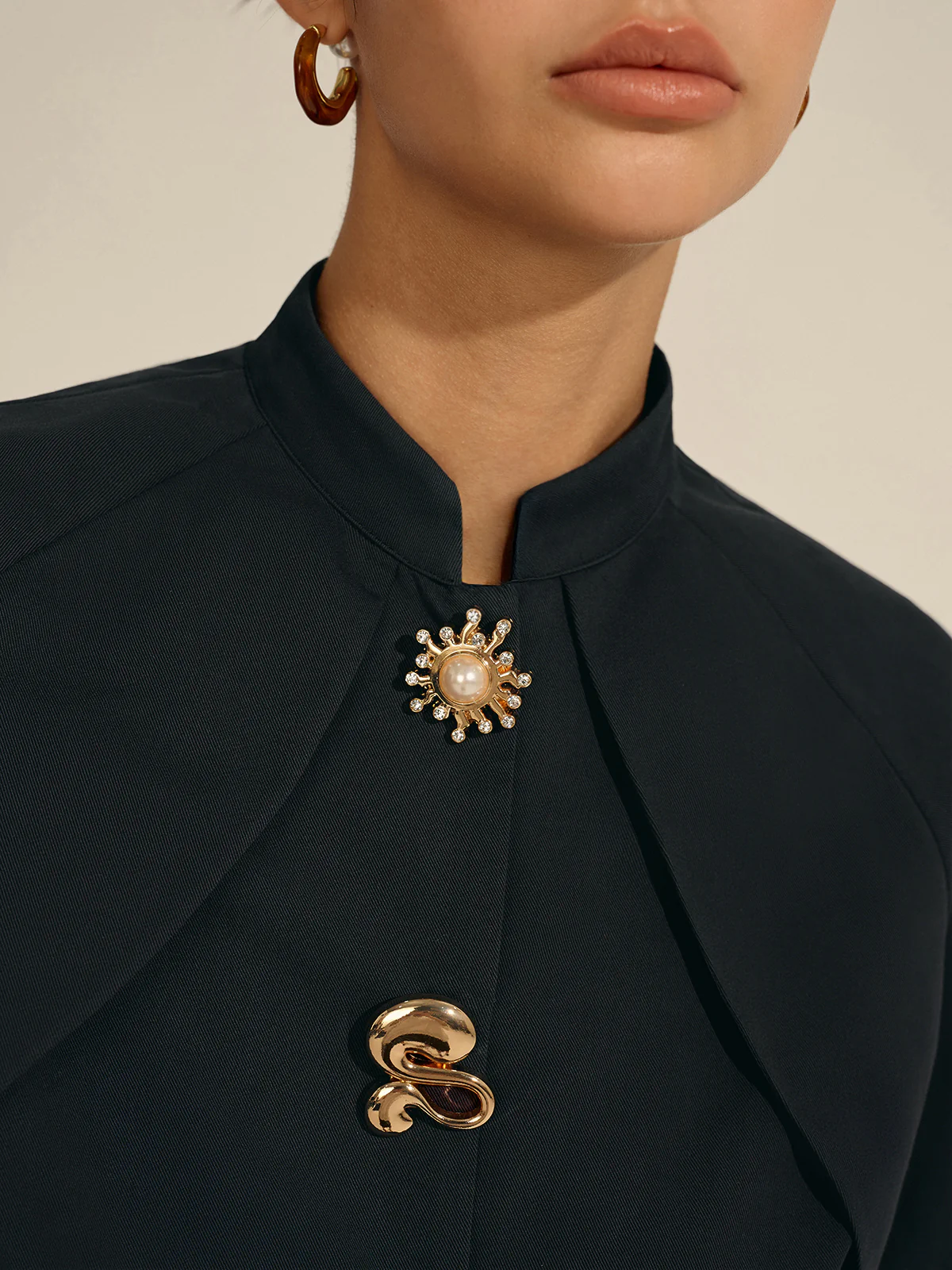 Metal Decor Cropped Blouse - Wholesalesil