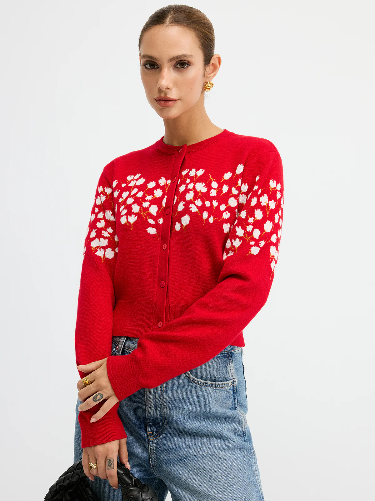 Floral-Patterned Wool Blend Cardigan - Wholesalesil