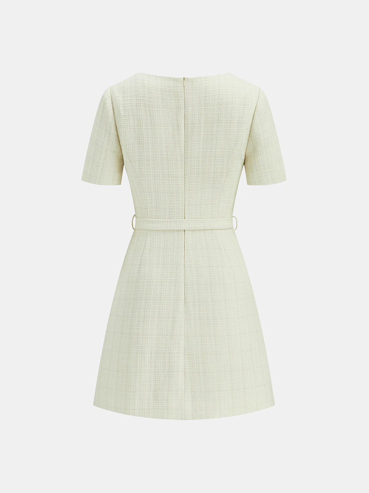 Metal Detail Tweed Belted Mini Dress - Wholesalesil