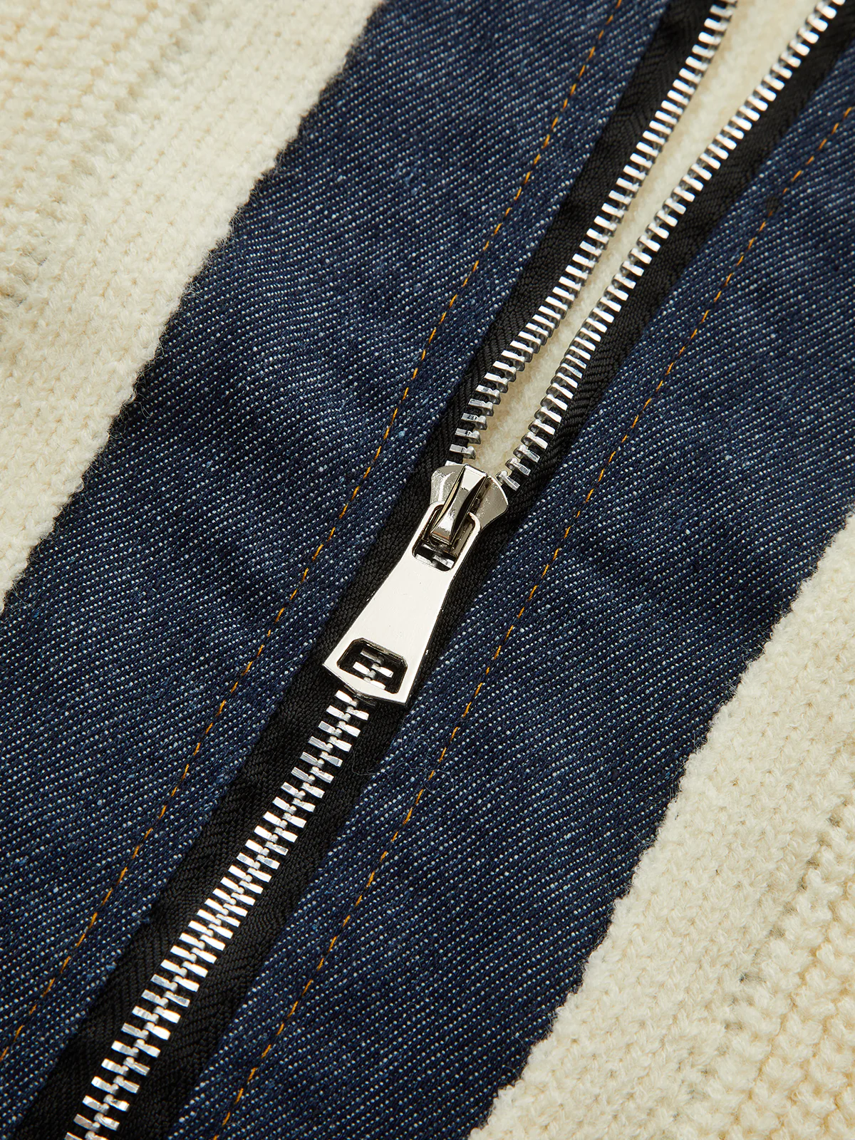 Denim Panel Zip Knitted Cardigan - Wholesalesil