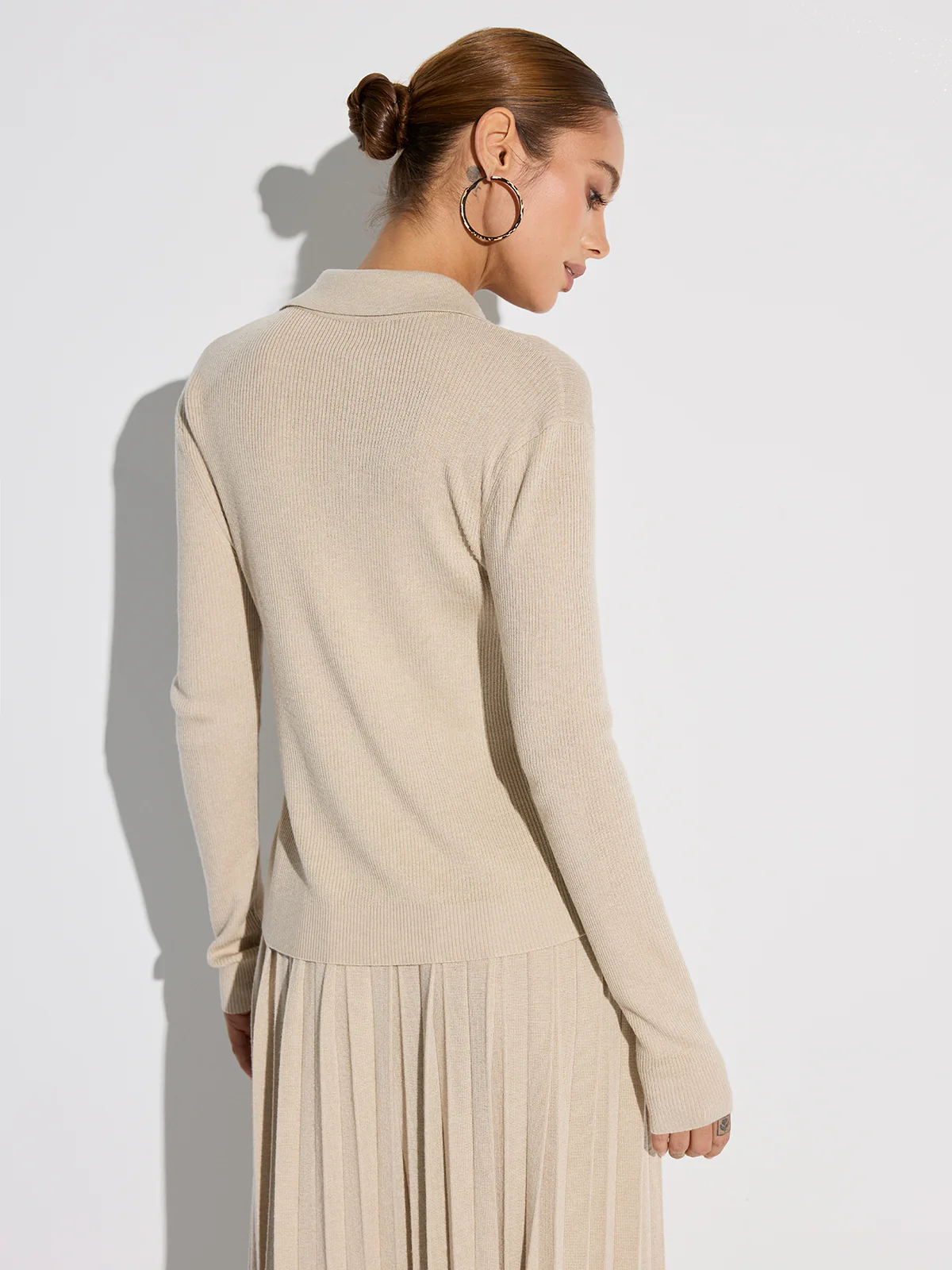 Ribbed Wool Blend Polo Collar Cardigan - Wholesalesil