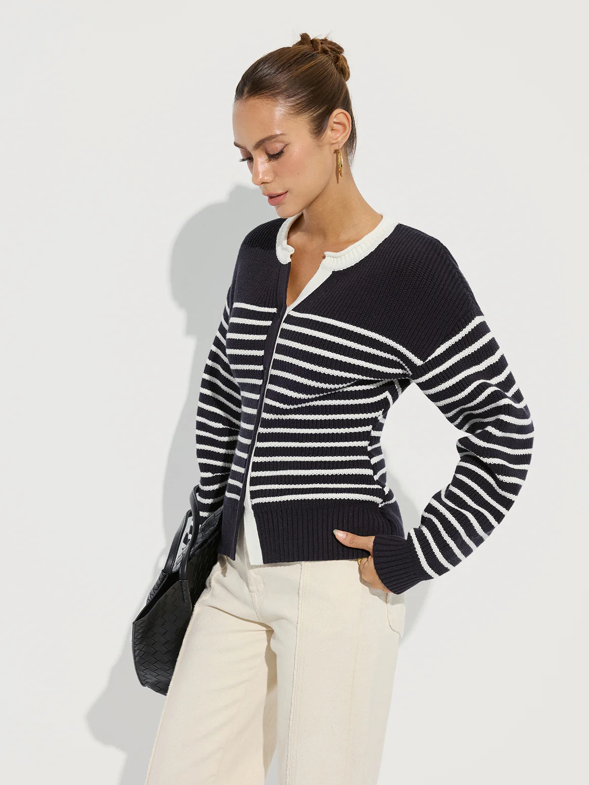 Striped Button-Front Knit Cardigan - Wholesalesil