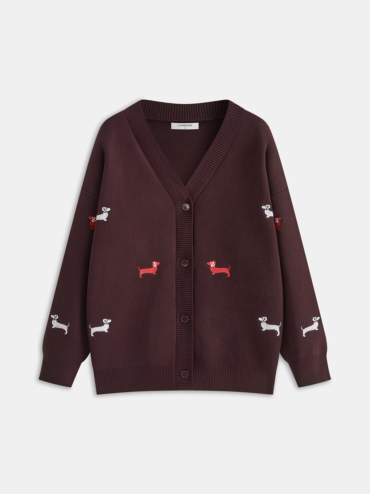 Dog Embroidered V-Neck Cardigan - Wholesalesil