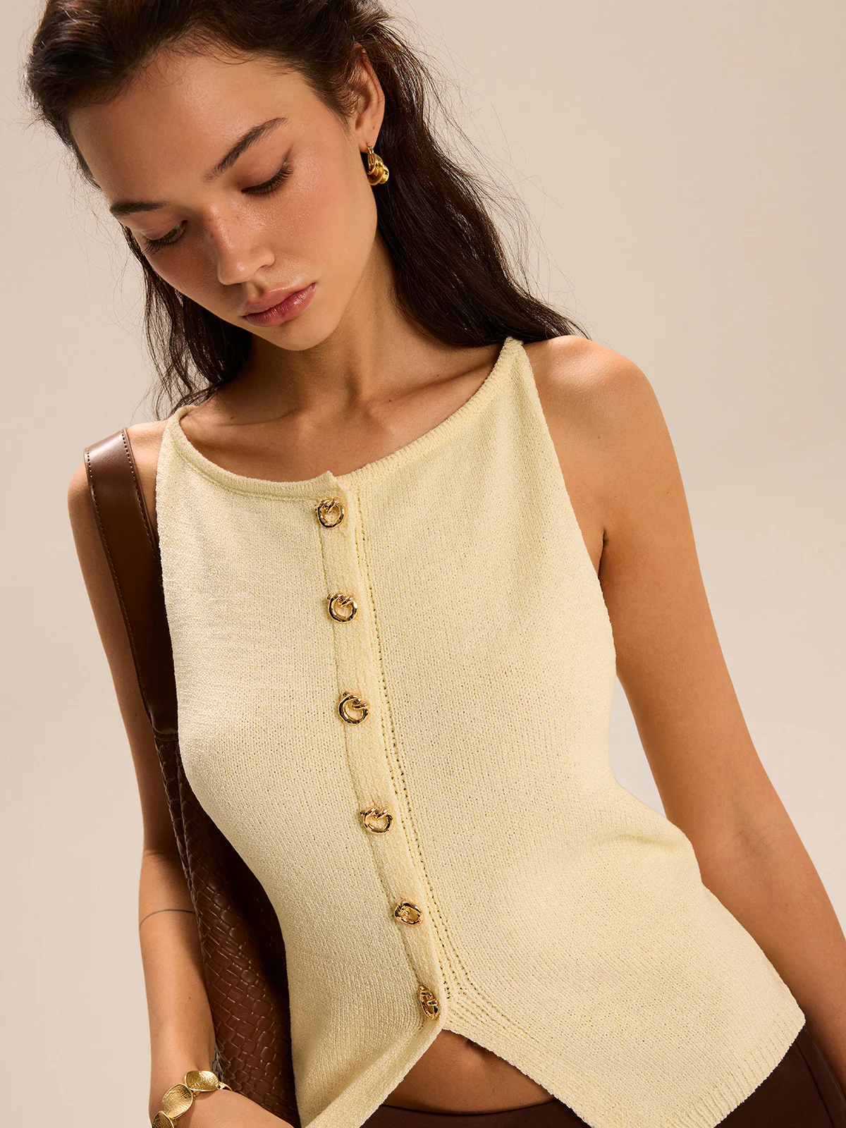 Knit Button-Front Tank Top - Wholesalesil