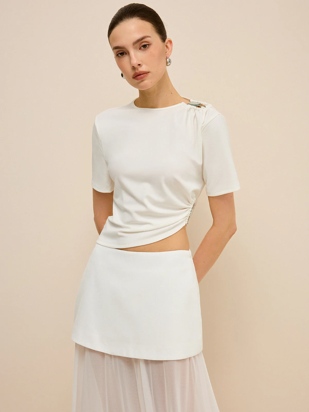 Asymmetrical Buckle Detail Cut-Out Top - Wholesalesil