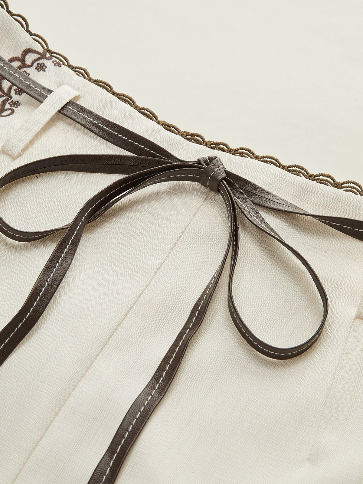 Floral Printed Suit Shorts with Lace Trims and Belt - Wholesalesil