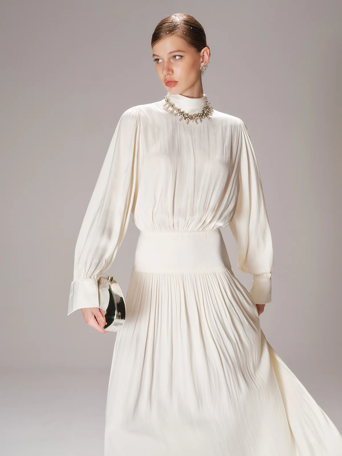 High Neck Long-Sleeve Maxi Dress - Wholesalesil