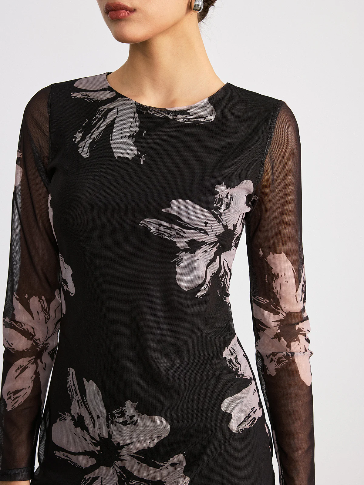 Floral Print Long Sleeve Maxi Dress - Wholesalesil