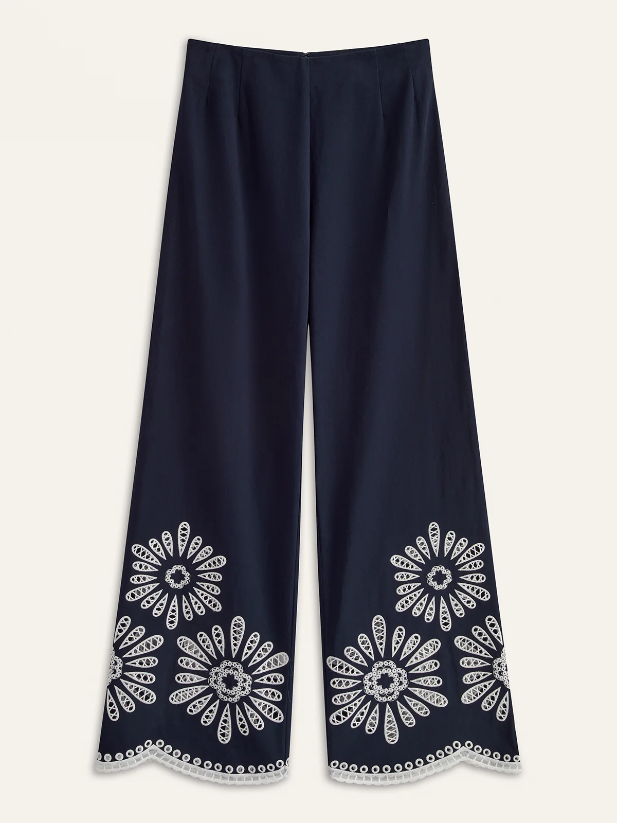 Floral Eyelet Embroidery Cotton Blend Pants - Wholesalesil