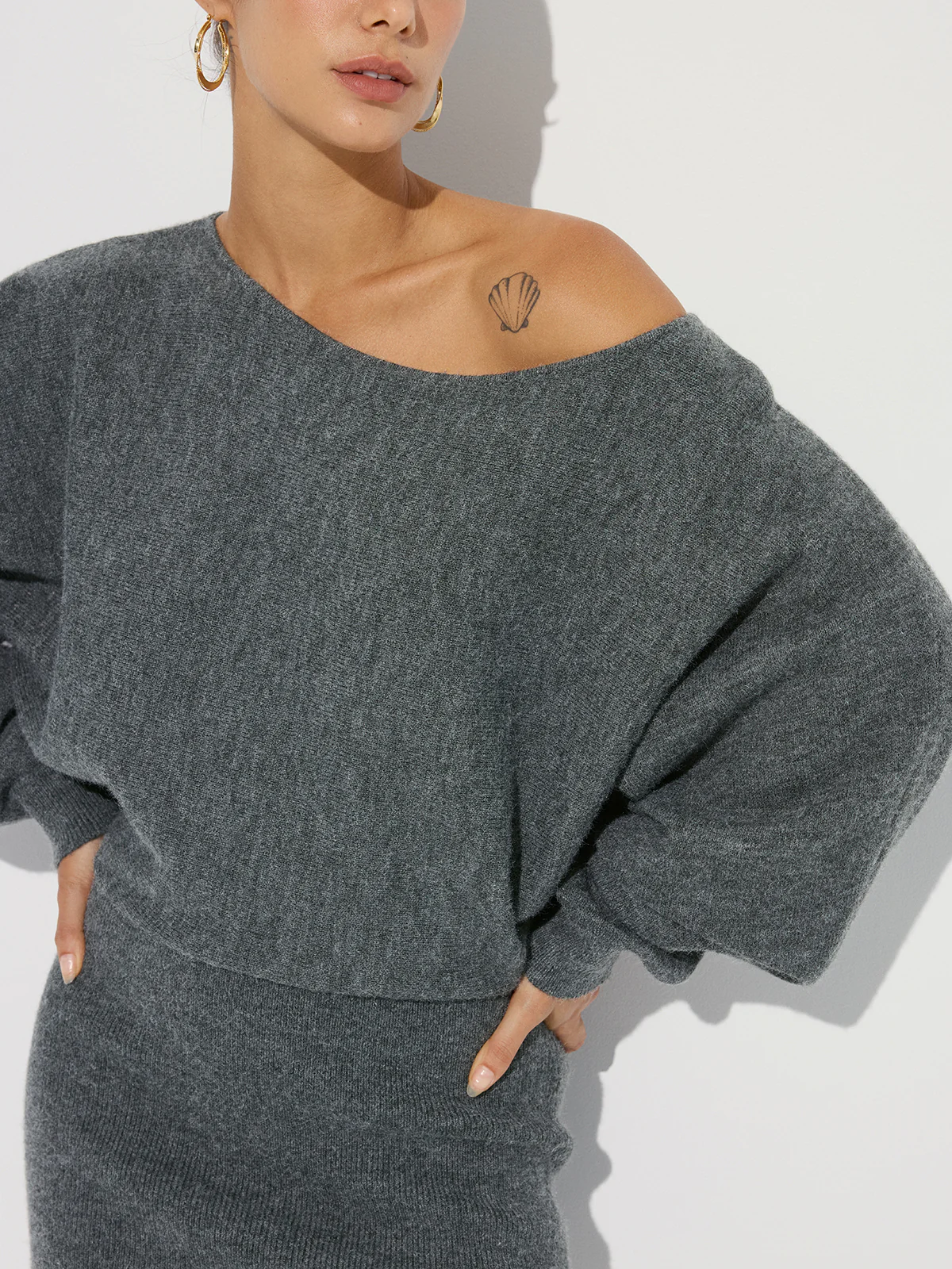 Asymmetric Off-Shoulder Knit Mini Dress - Wholesalesil