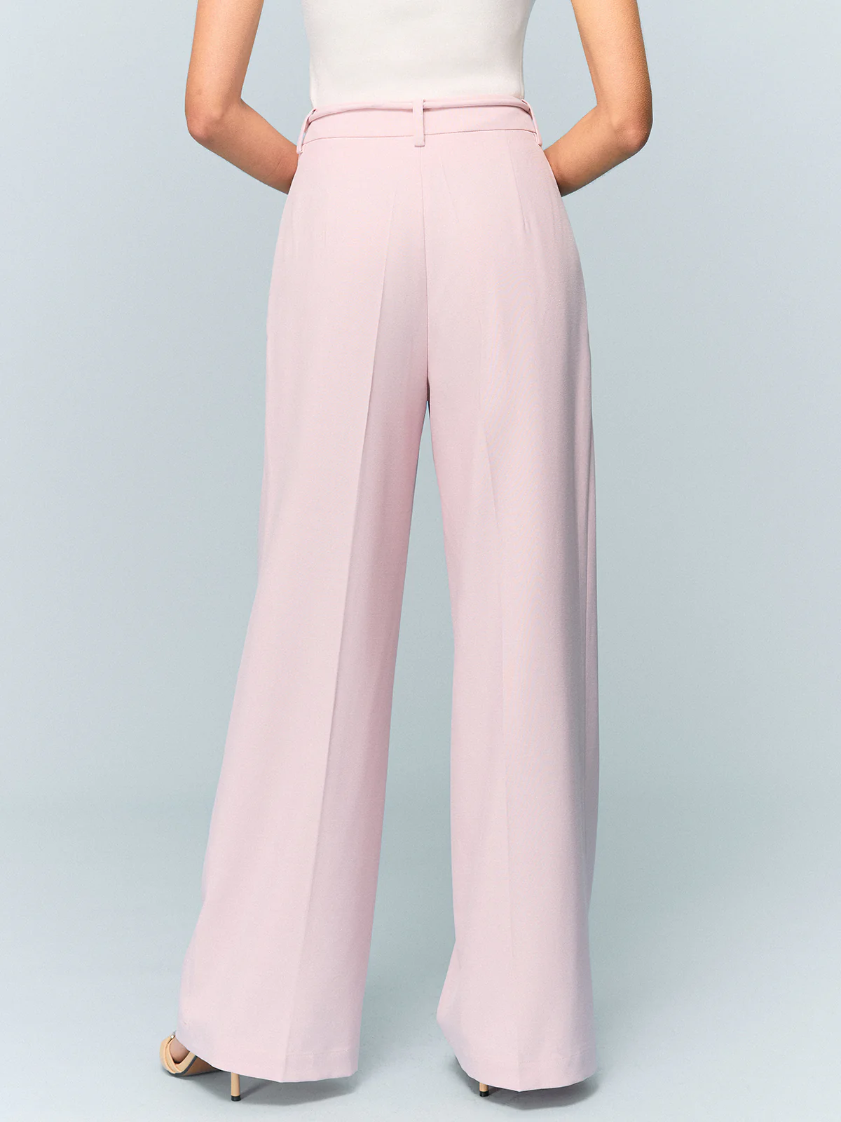 Mid-Waisted Wide-Leg Pants with Tie Detail - Wholesalesil