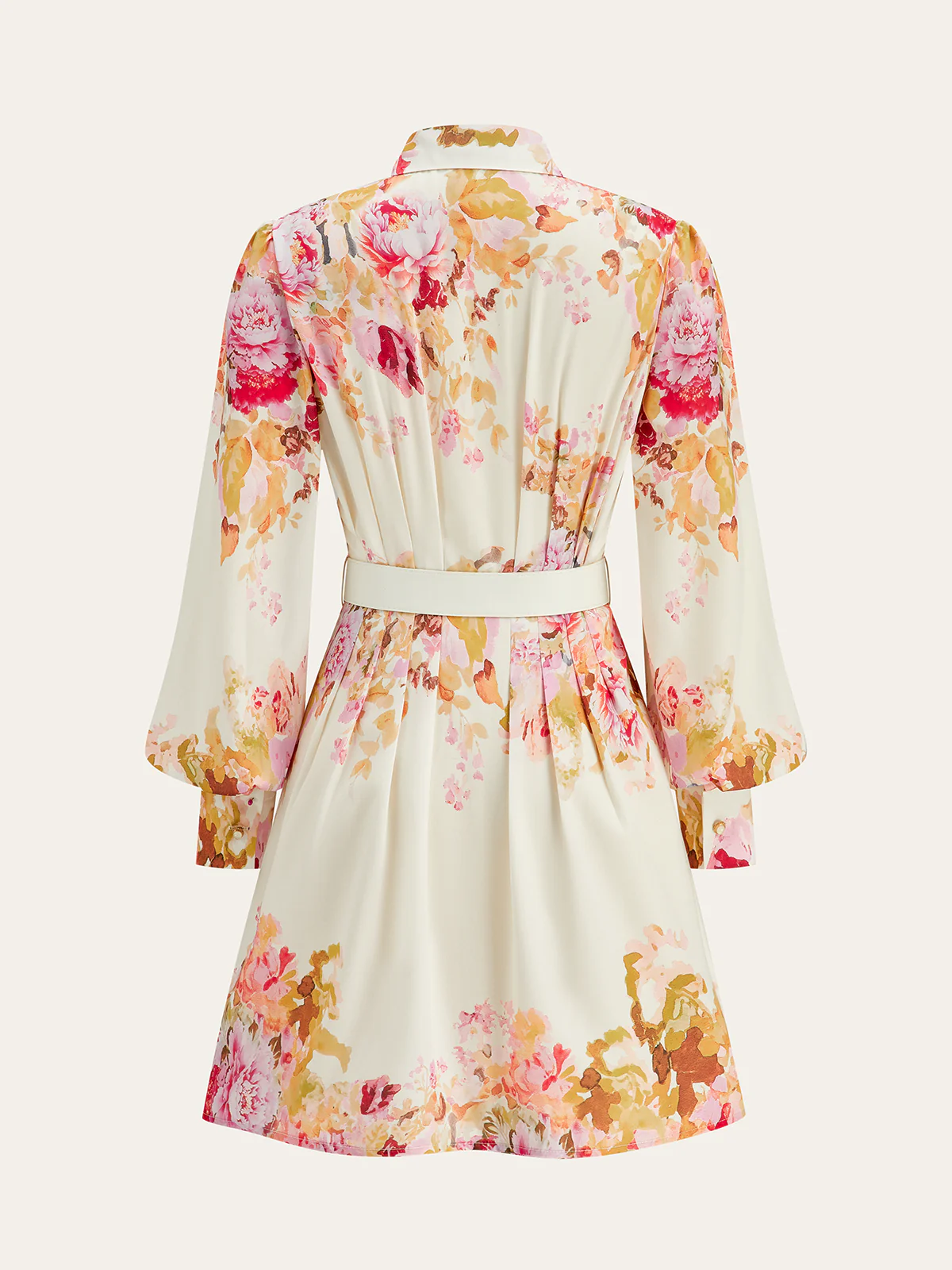 Floral Print Pleated Shirt Dress with Belt - Wholesalesil
