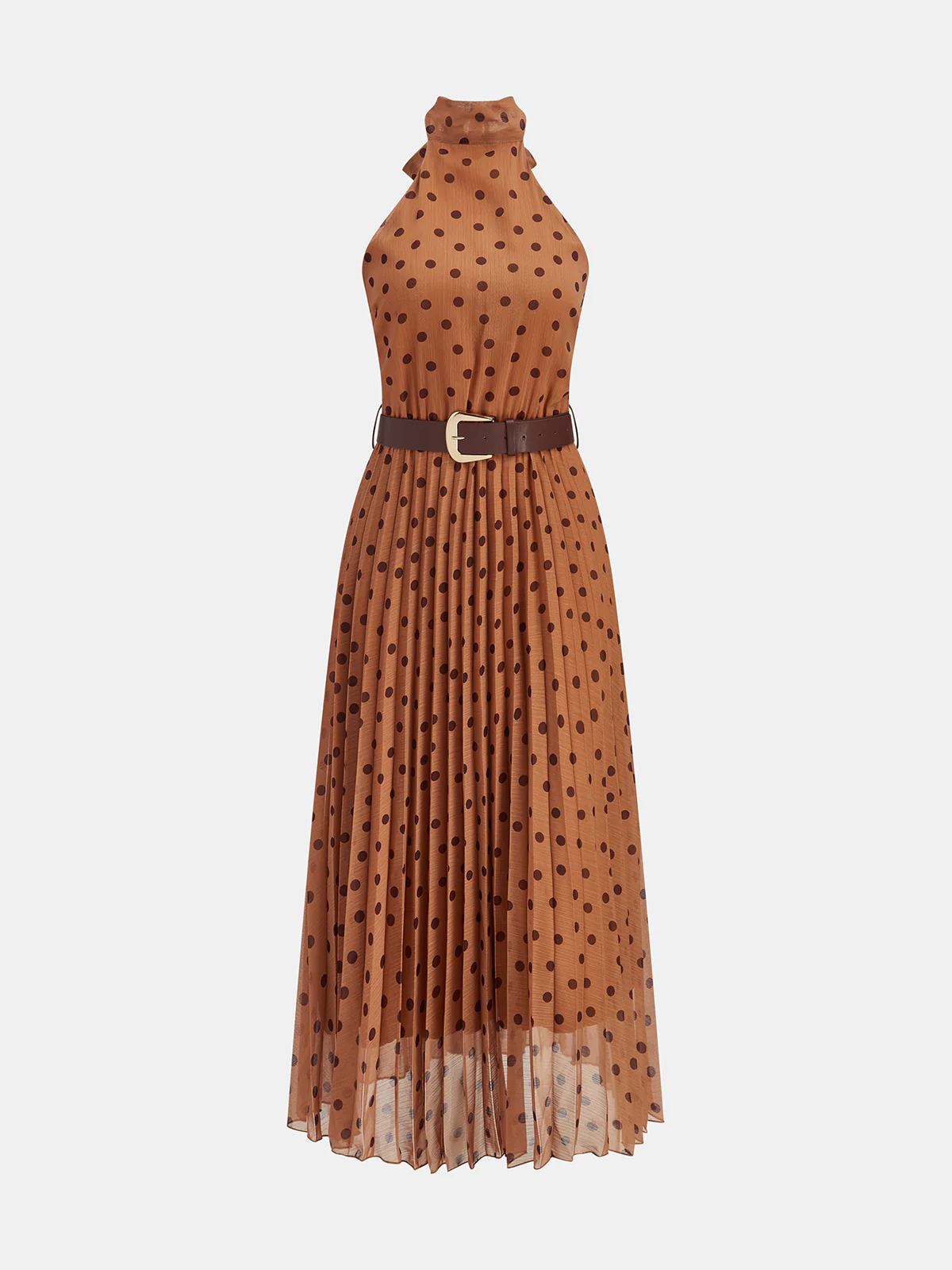 Halter Neck Polka Dot Dress with Belt - Wholesalesil