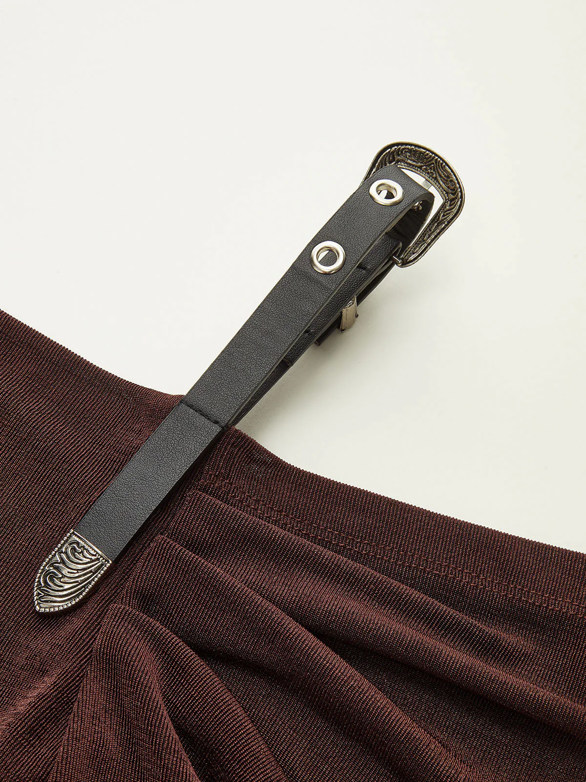 Faux Leather Strap Cowl Neck Top - Wholesalesil