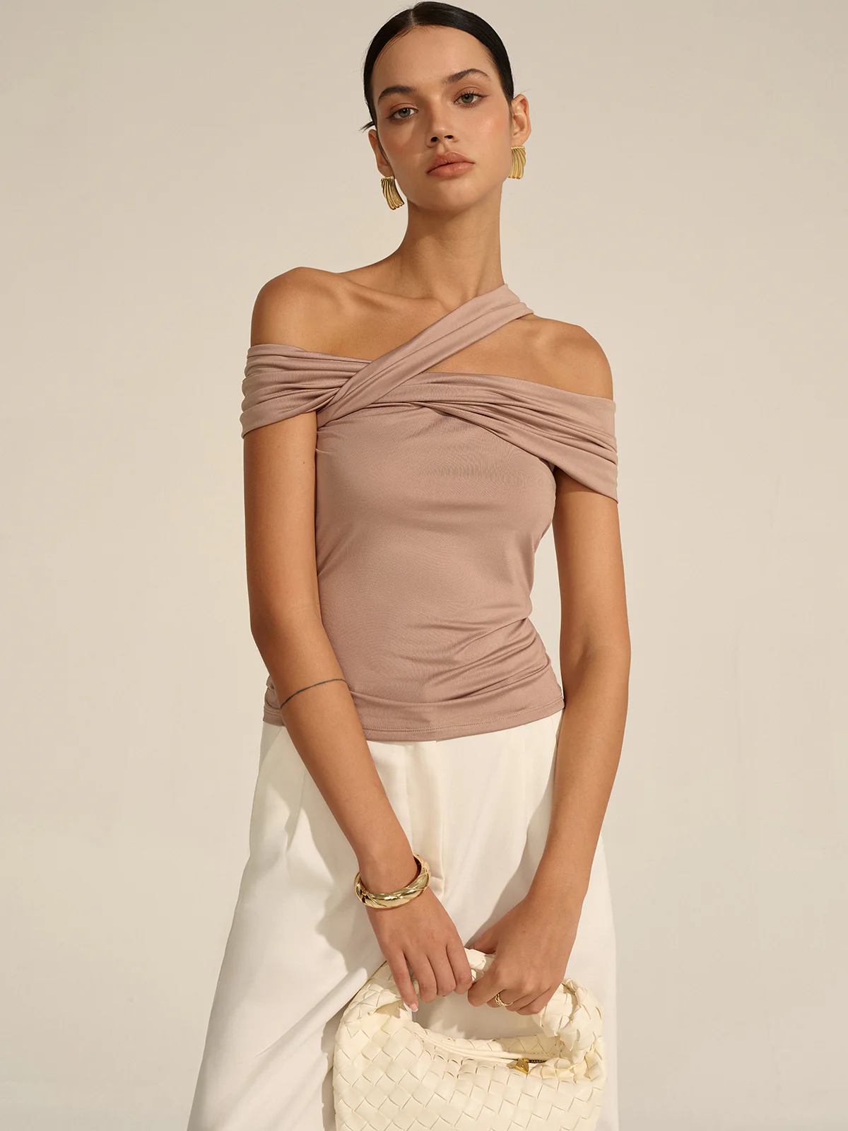 Asymmetrical Twist Off-Shoulder Top - Wholesalesil