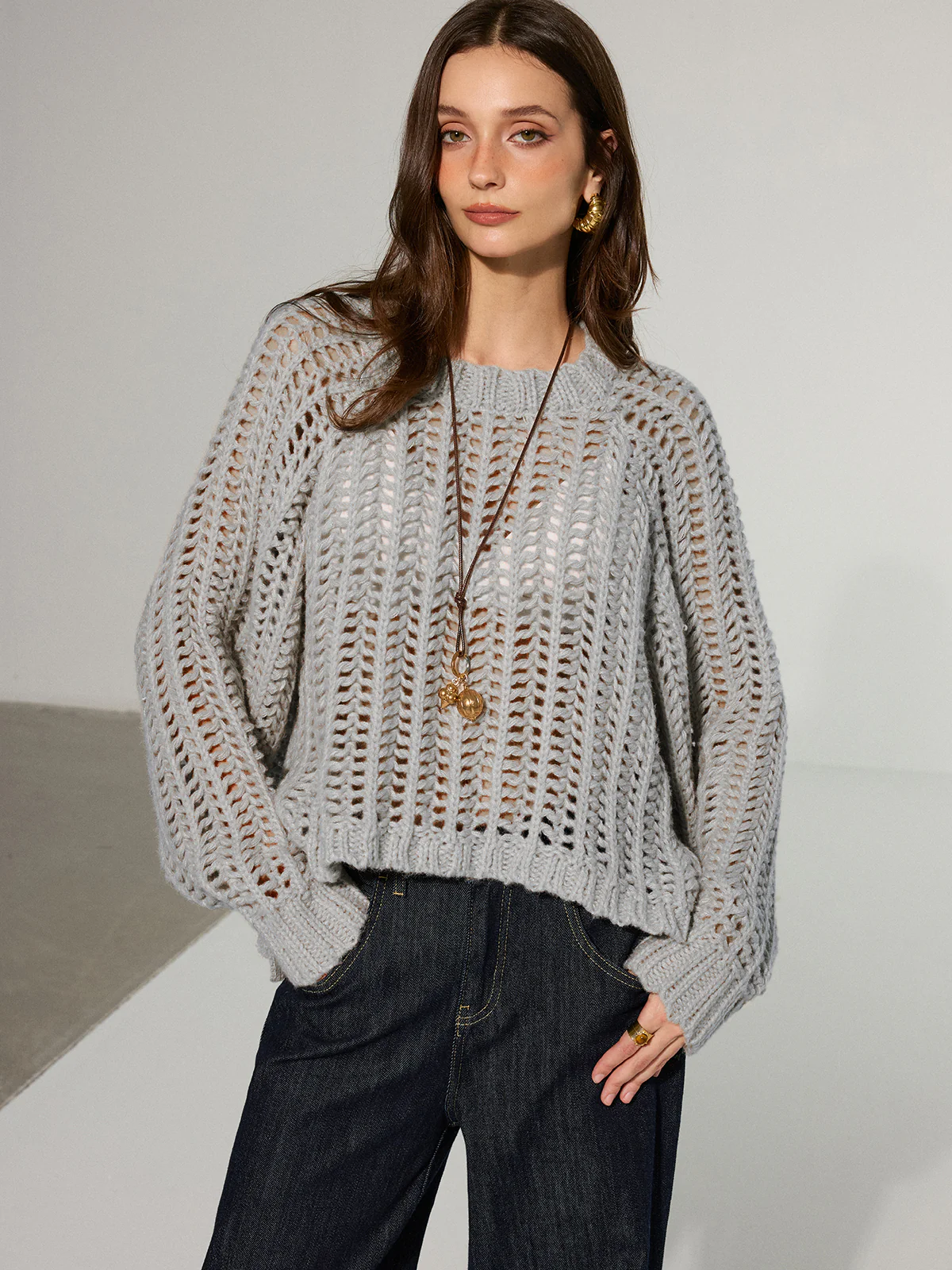 Side Tie Oversized Open-Knit Sweater - Wholesalesil