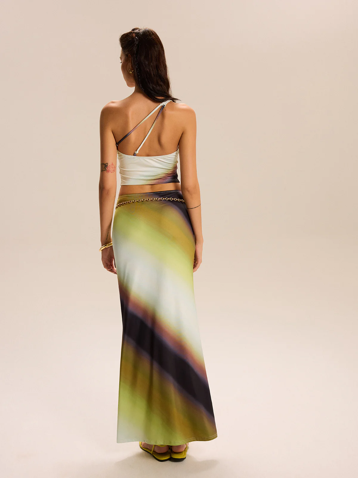 Gradient Print One-Shoulder Skirt Set - Wholesalesil