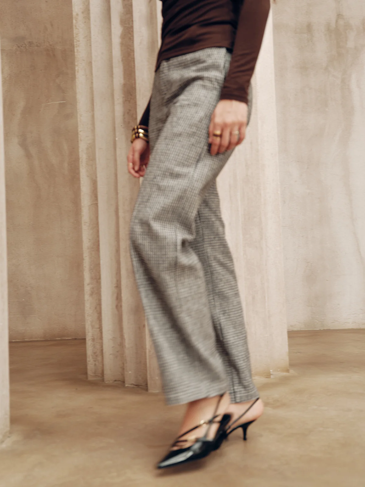 Mid-Waist Houndstooth Pants - Wholesalesil