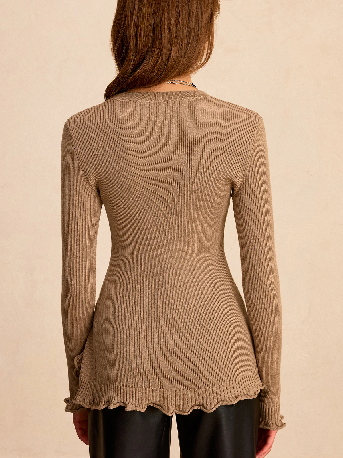 Wool Blend Asymmetric Ruffled Hem Sweater - Wholesalesil