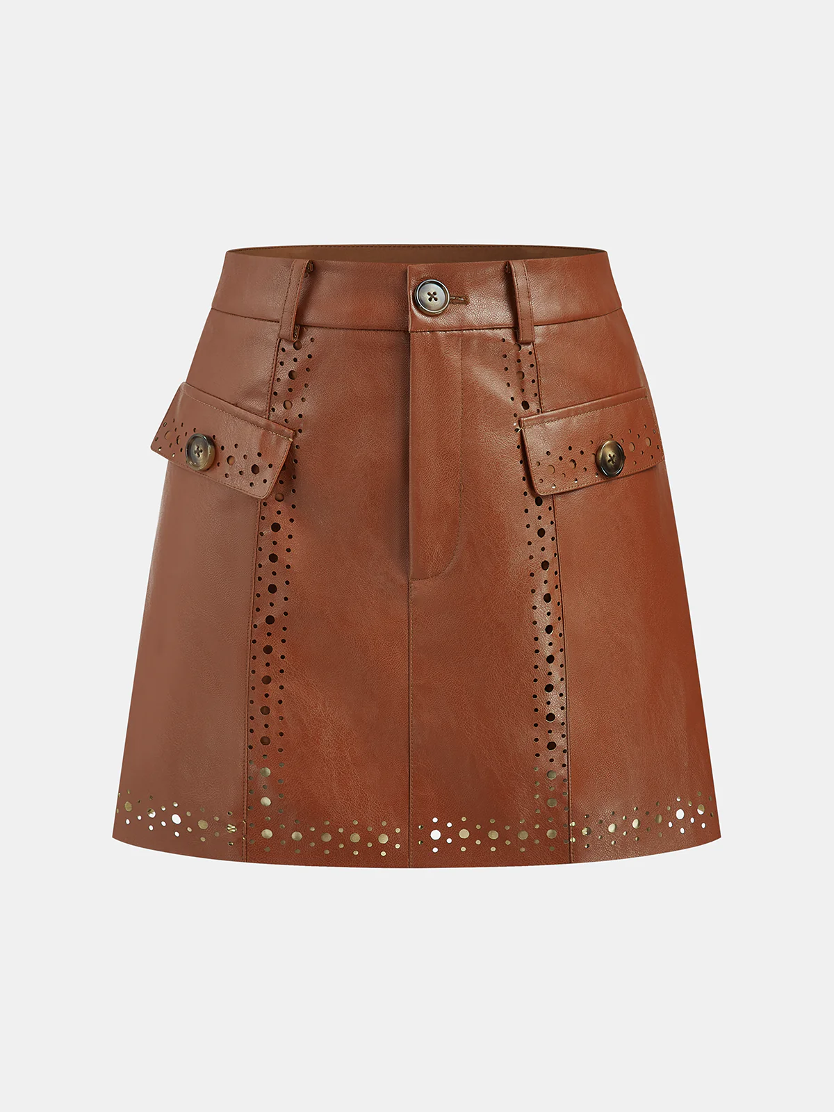 Belted Laser-cut Faux Leather Skirt - Wholesalesil