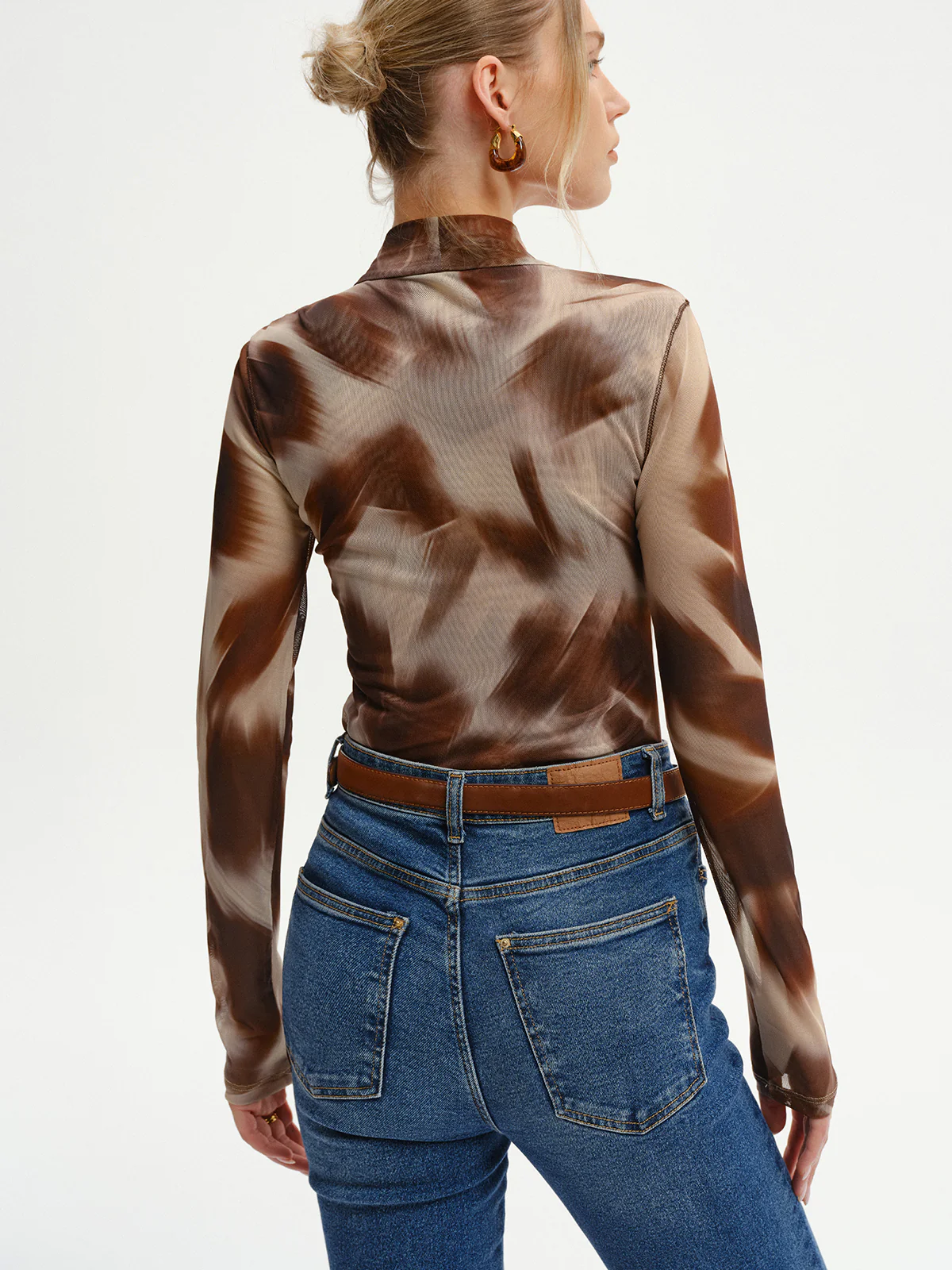 Abstract Print Mesh Long Sleeve T-Shirt - Wholesalesil