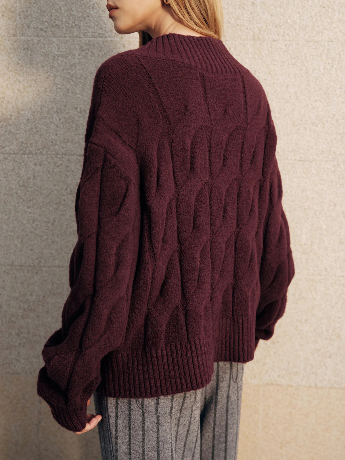 Wool-Blend Cable Knit Sweater - Wholesalesil