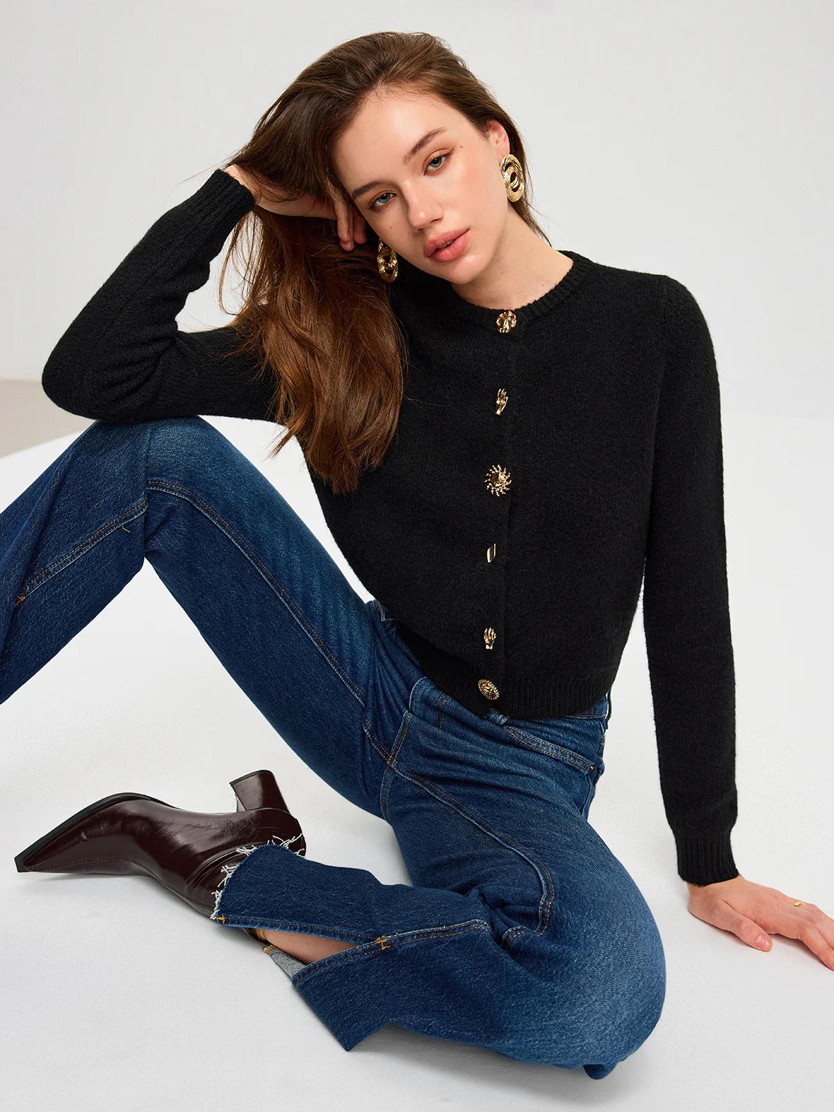 Wool Blend Metal Button Cardigan - Wholesalesil