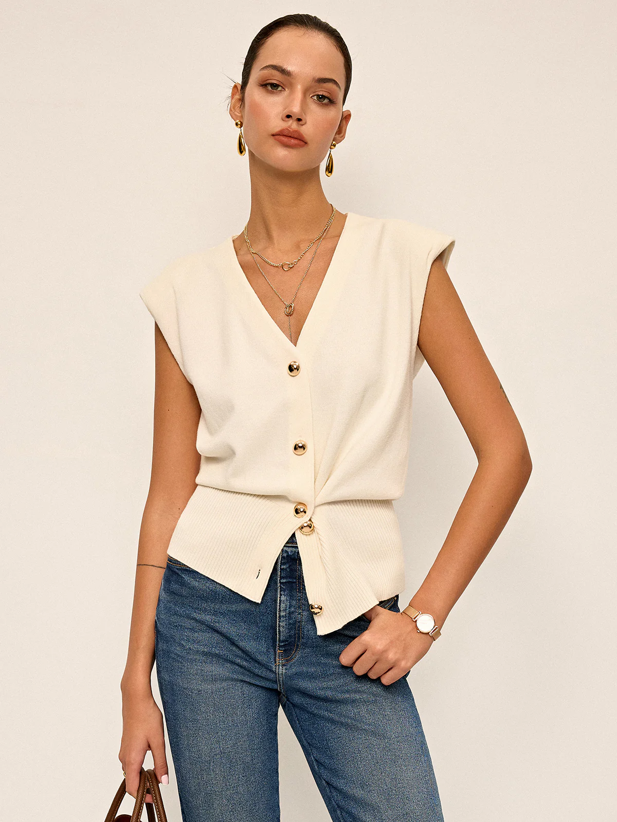 Asymmetric Two-Way Wear Knit Vest - Wholesalesil