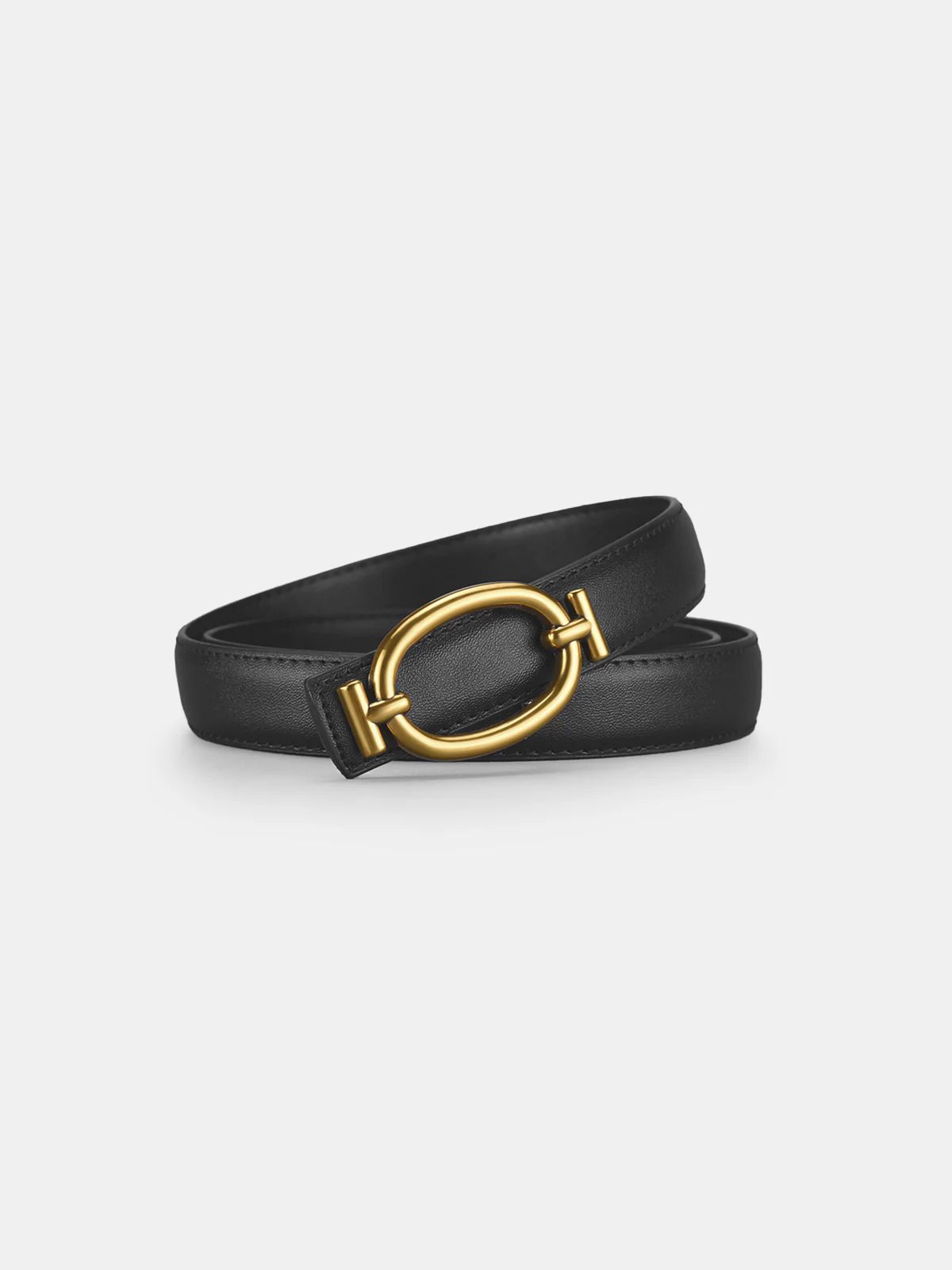 Oval Metal Buckle PU Leather Thin Belt - Wholesalesil